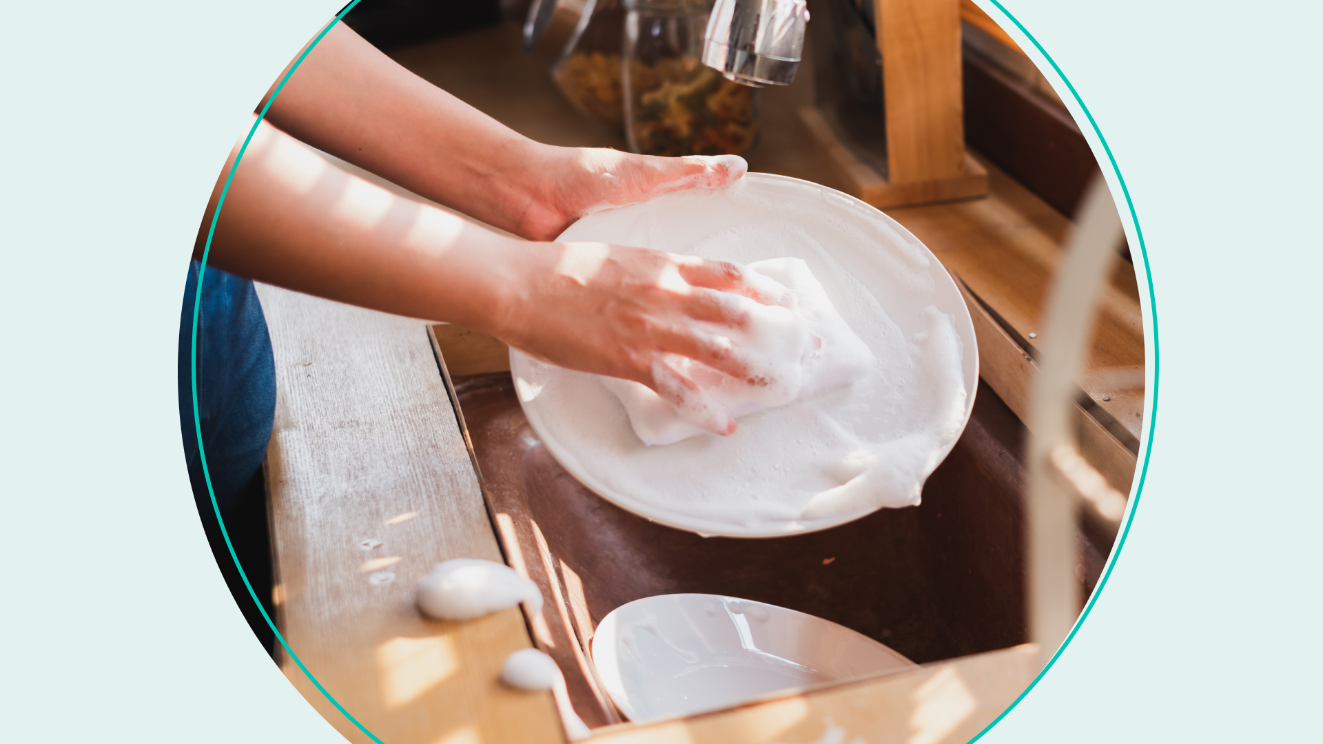 A person washing dishes