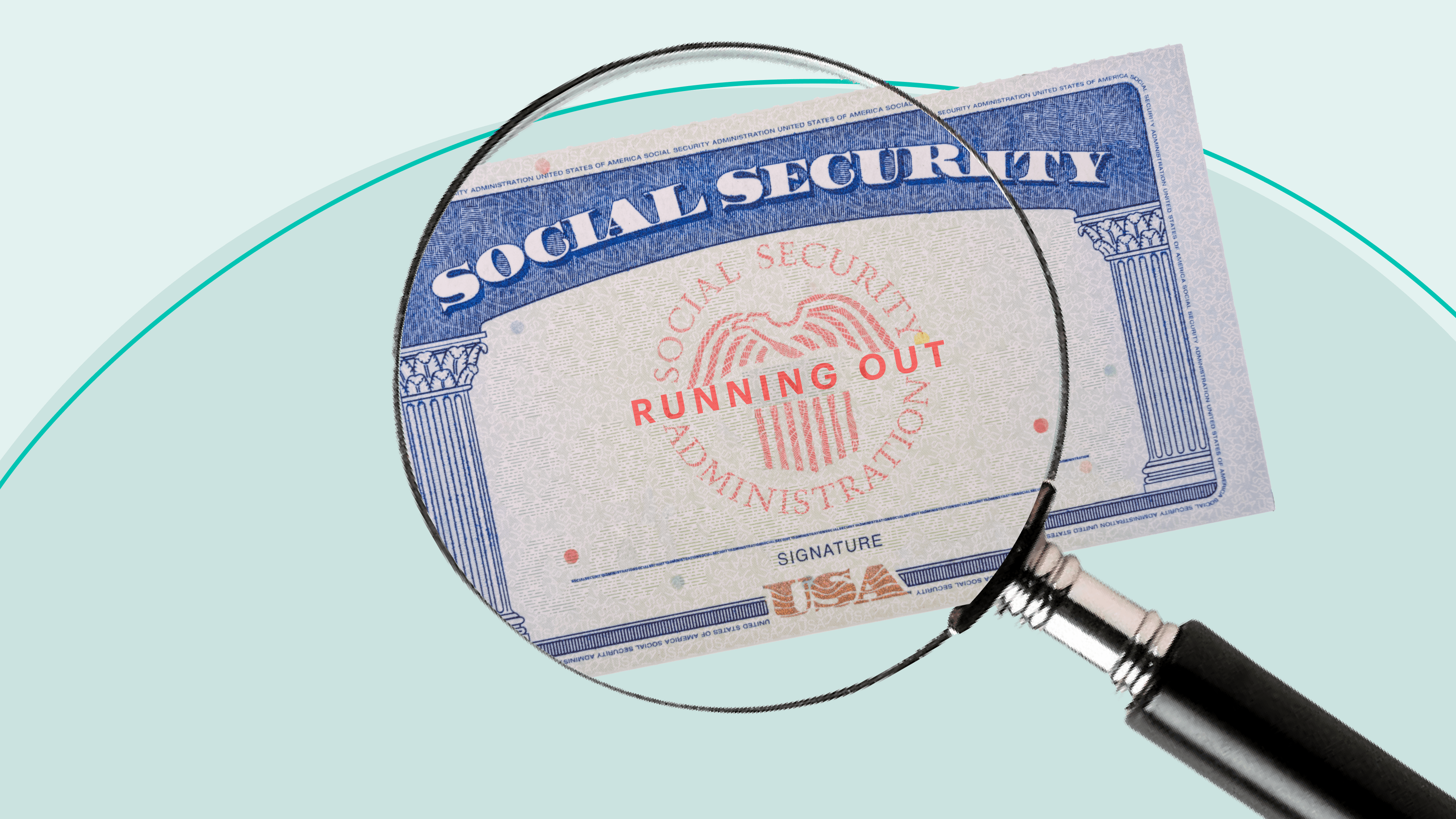 A Social Security card viewed through a magnifying glass