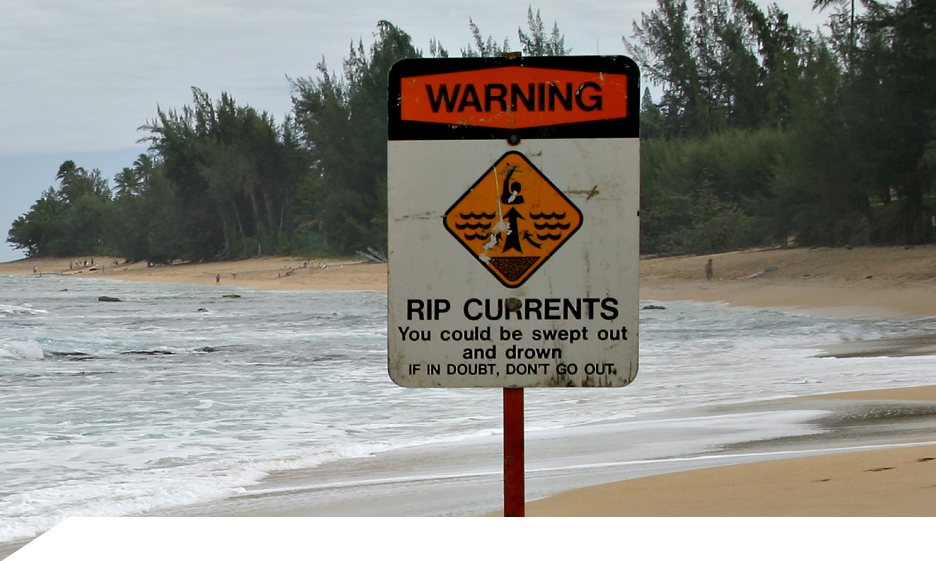 Sign about rip currents on the beach