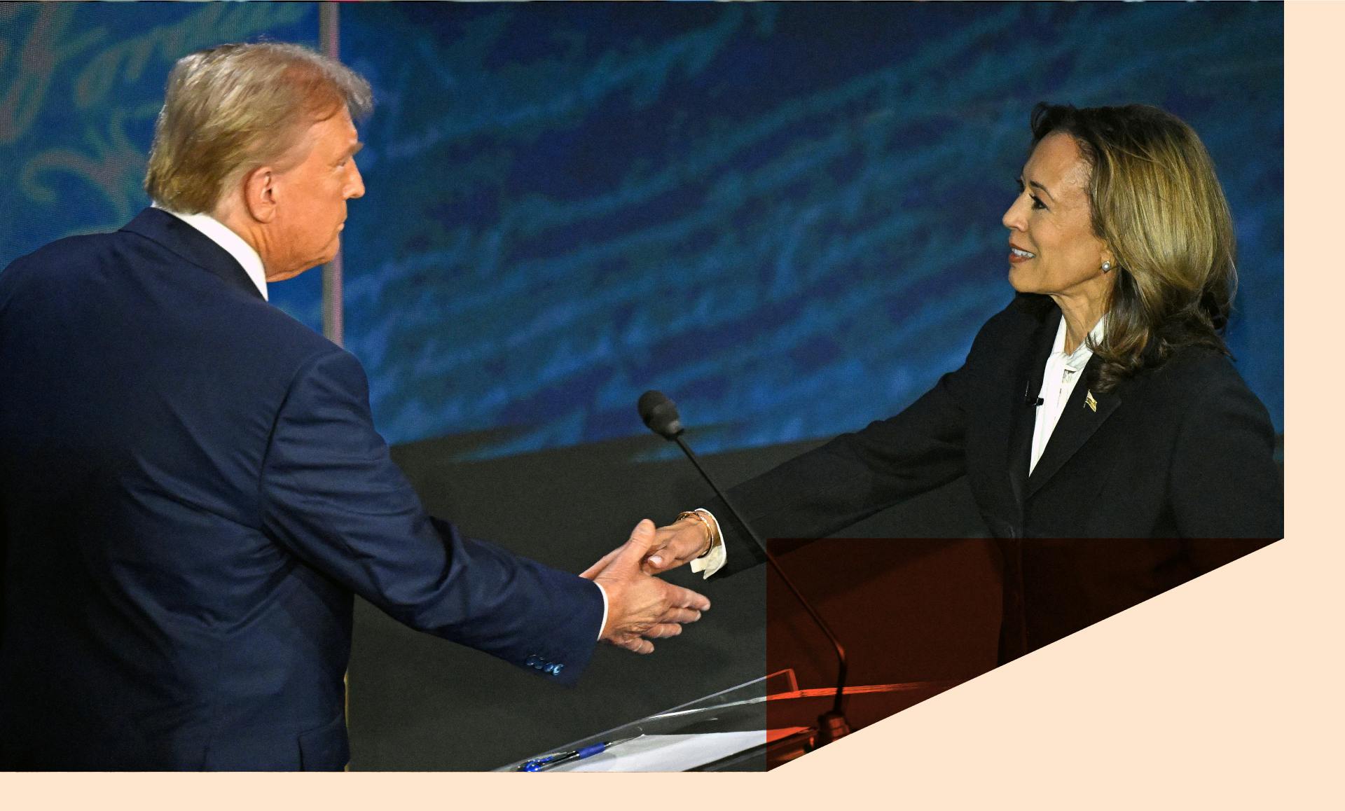 Former President Trump shakes hands with VP Kamala Harris at the start of the second presidential debate of the 2024 election. 