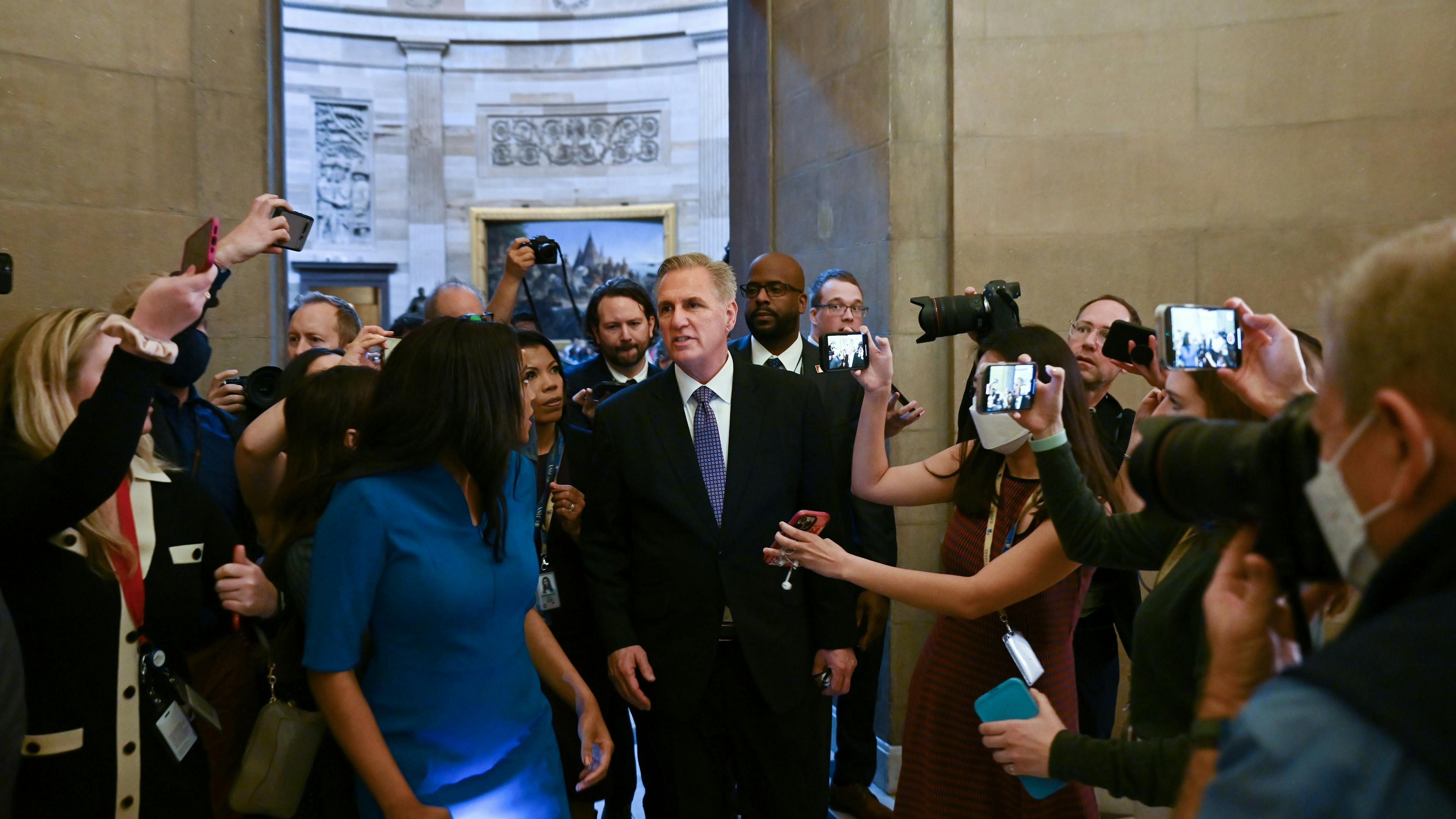 mccarthy speaking outside the speakers suite 