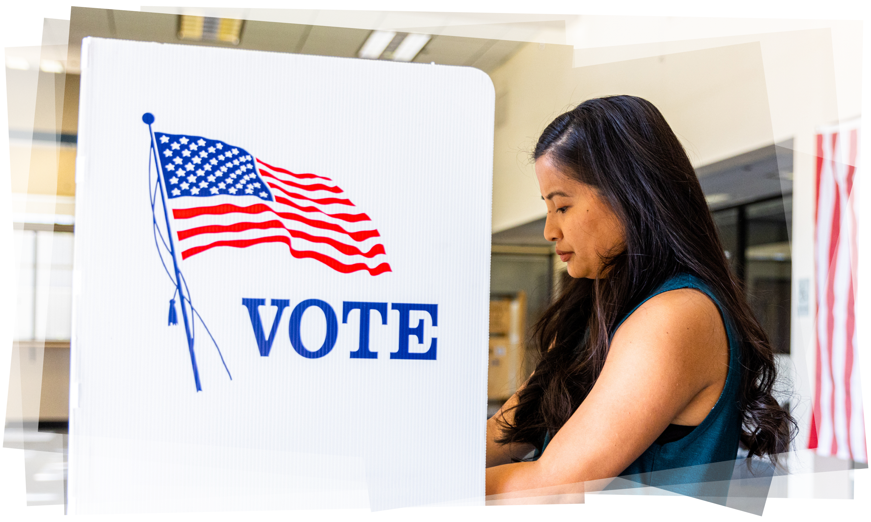 Woman voting at a voting booth. 