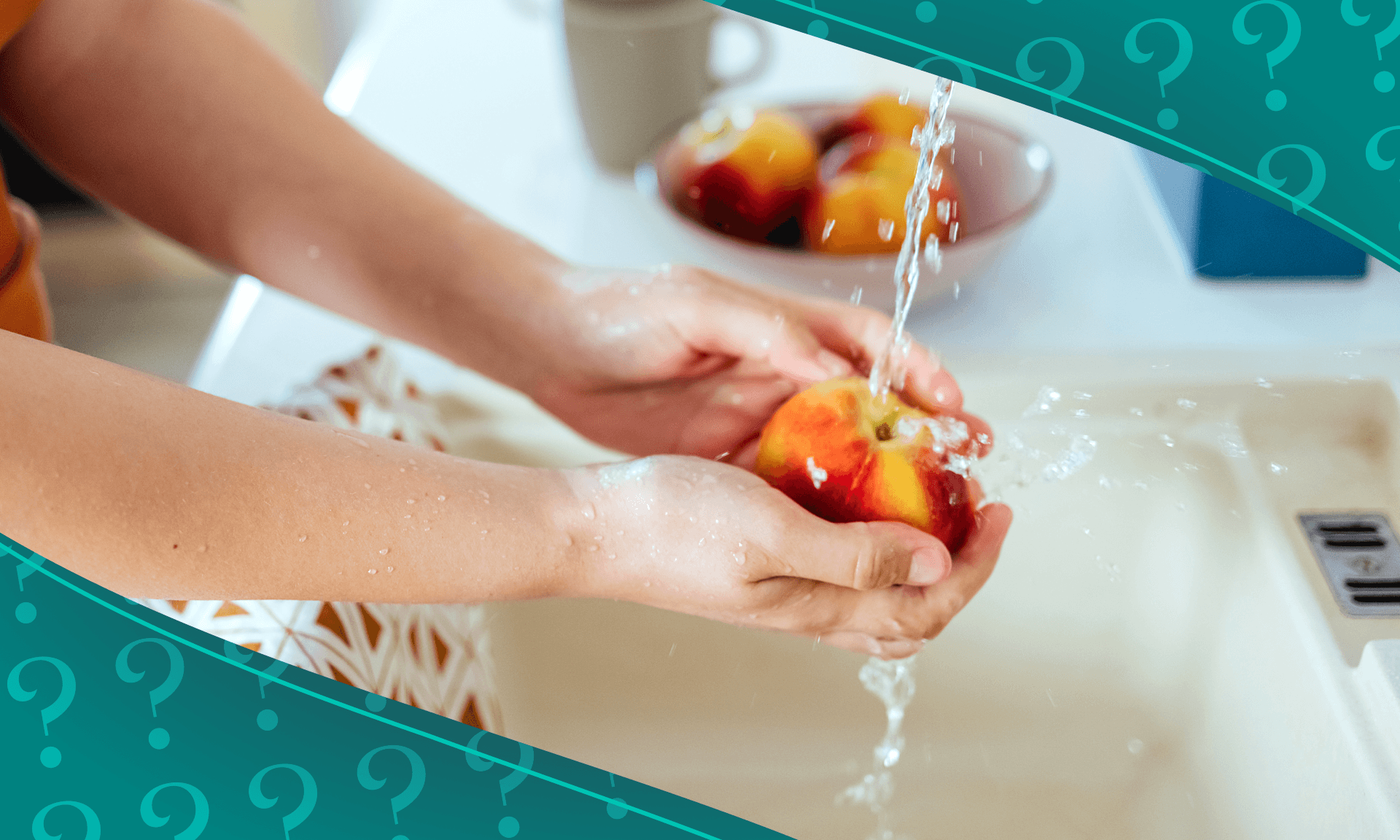 A woman washing an apple in the sink