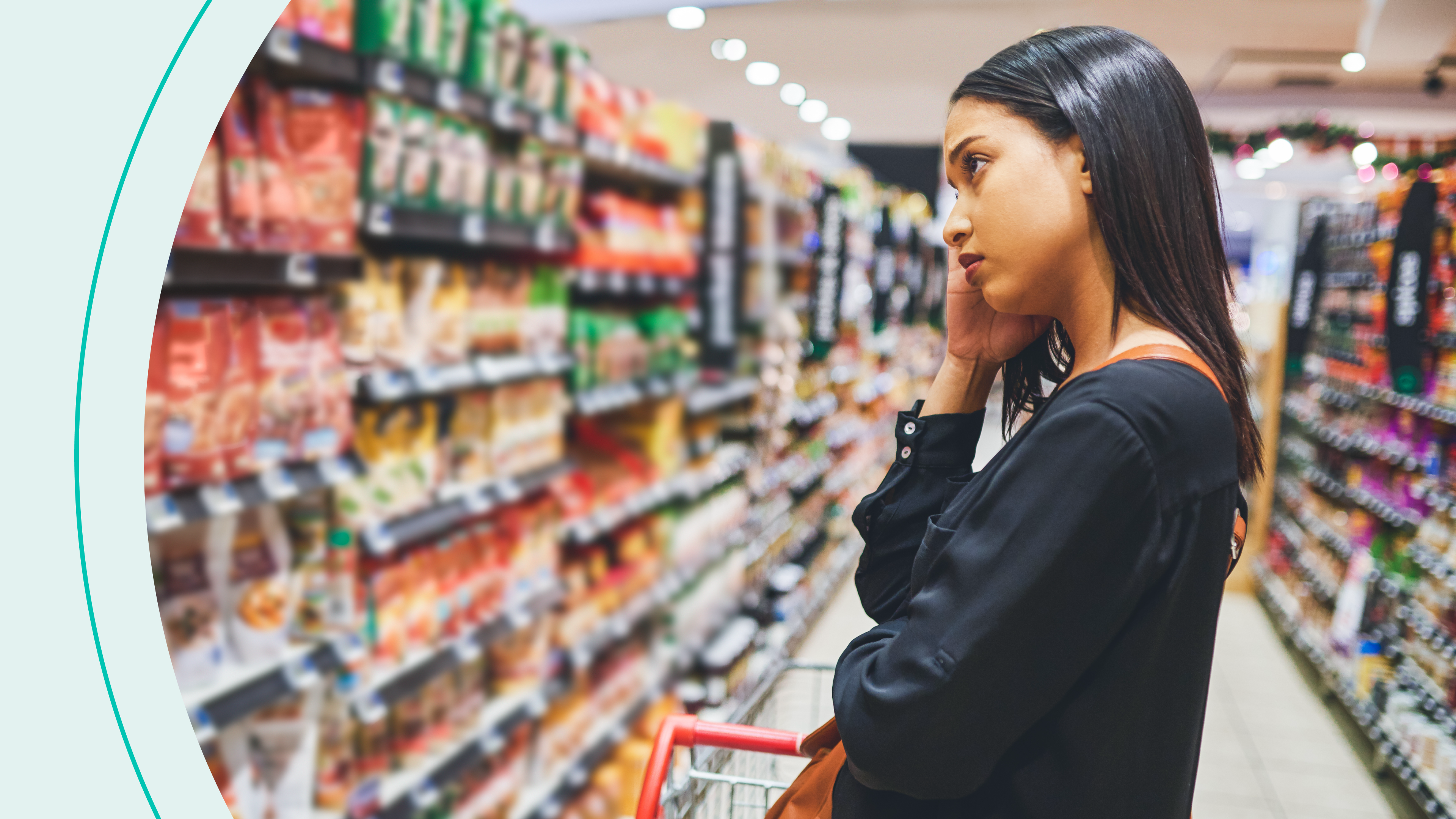 sad woman grocery shopping