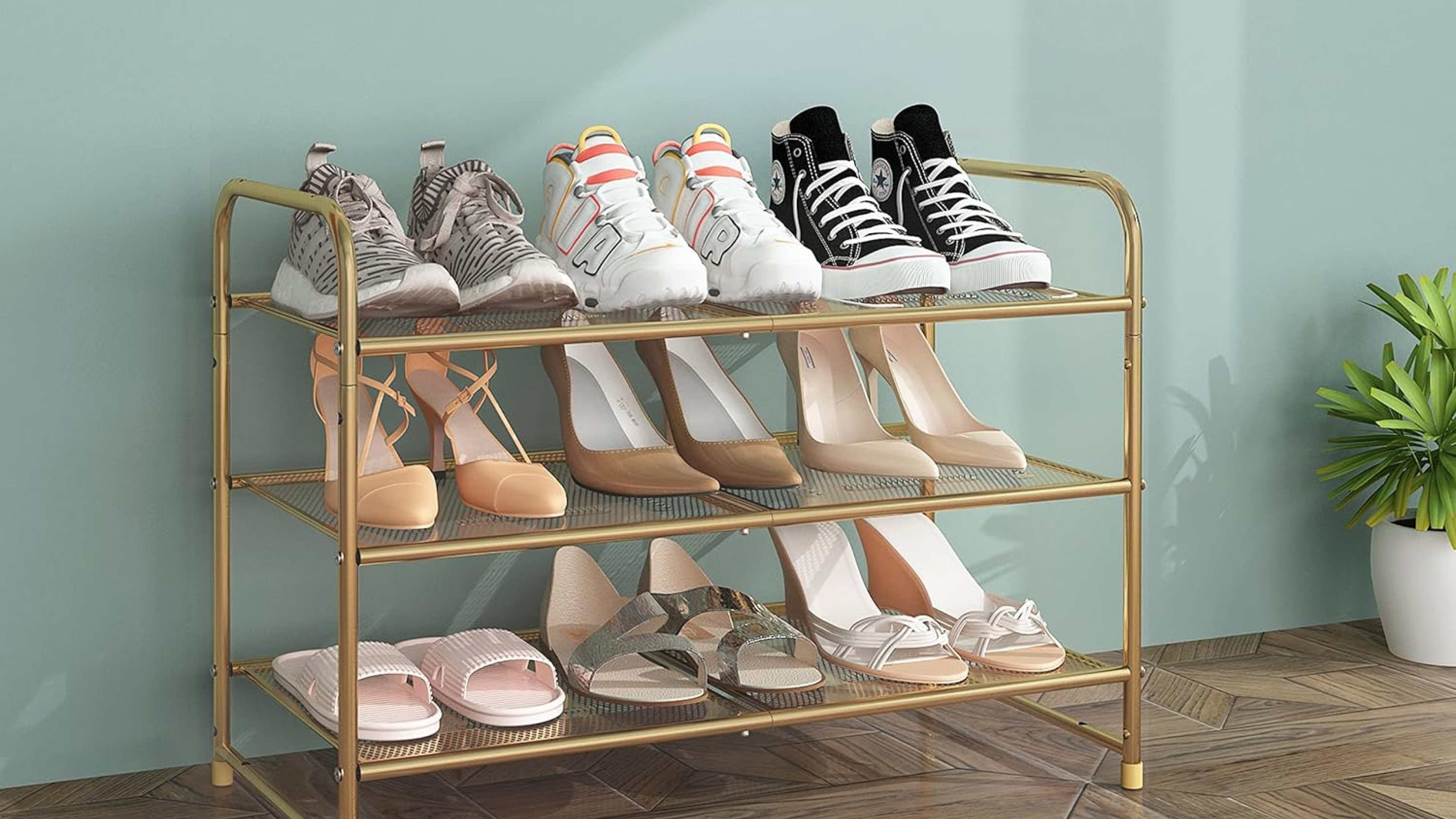 adjustable gold shoe rack