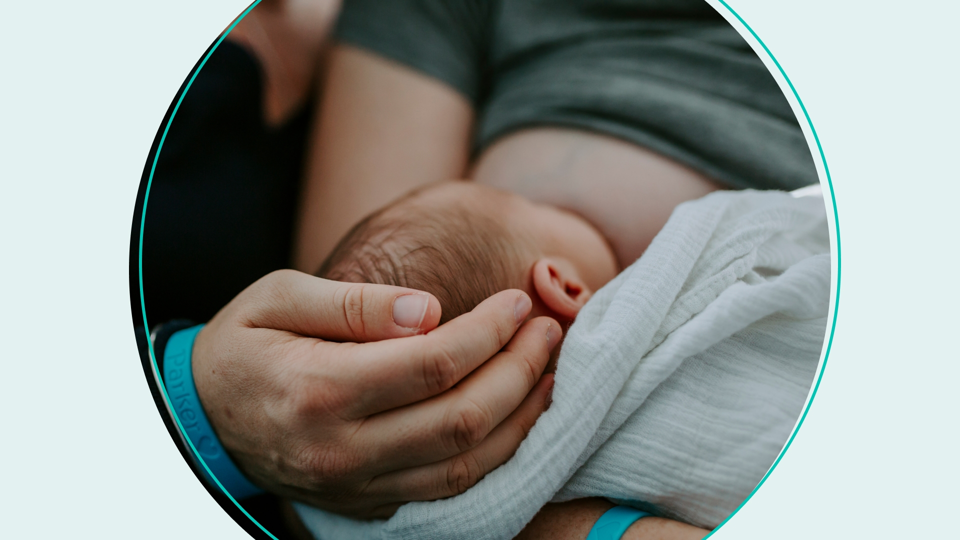 Midsection of woman with mother breastfeeding newborn son at home - stock photo