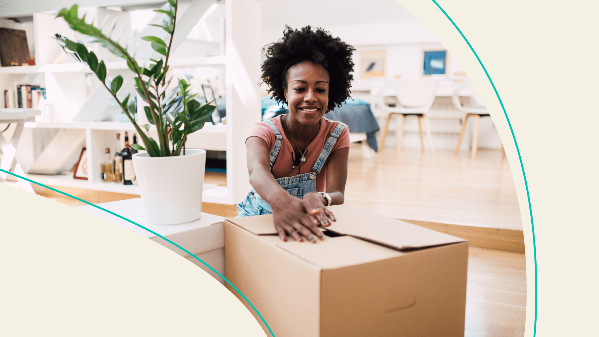 accessibility, smiling woman closing a box
