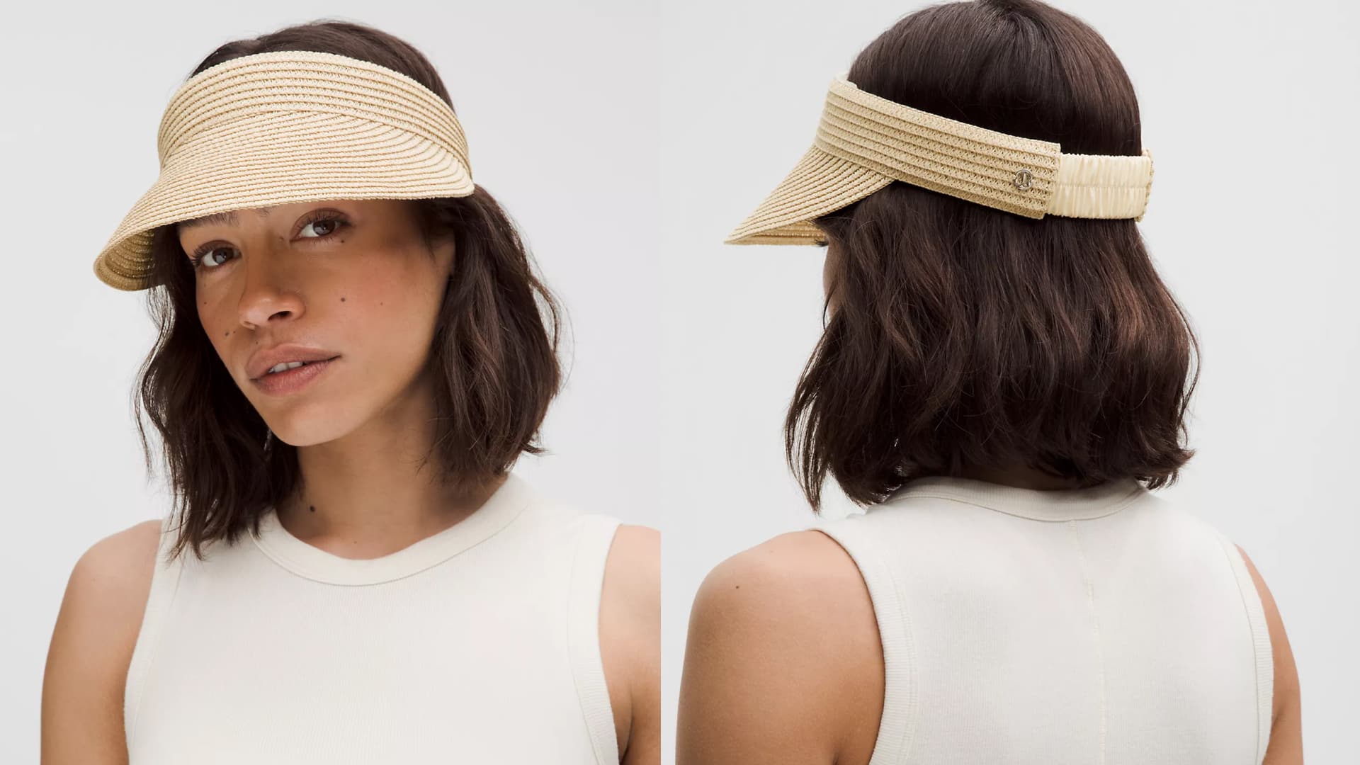 A straw visor from Lululemon.