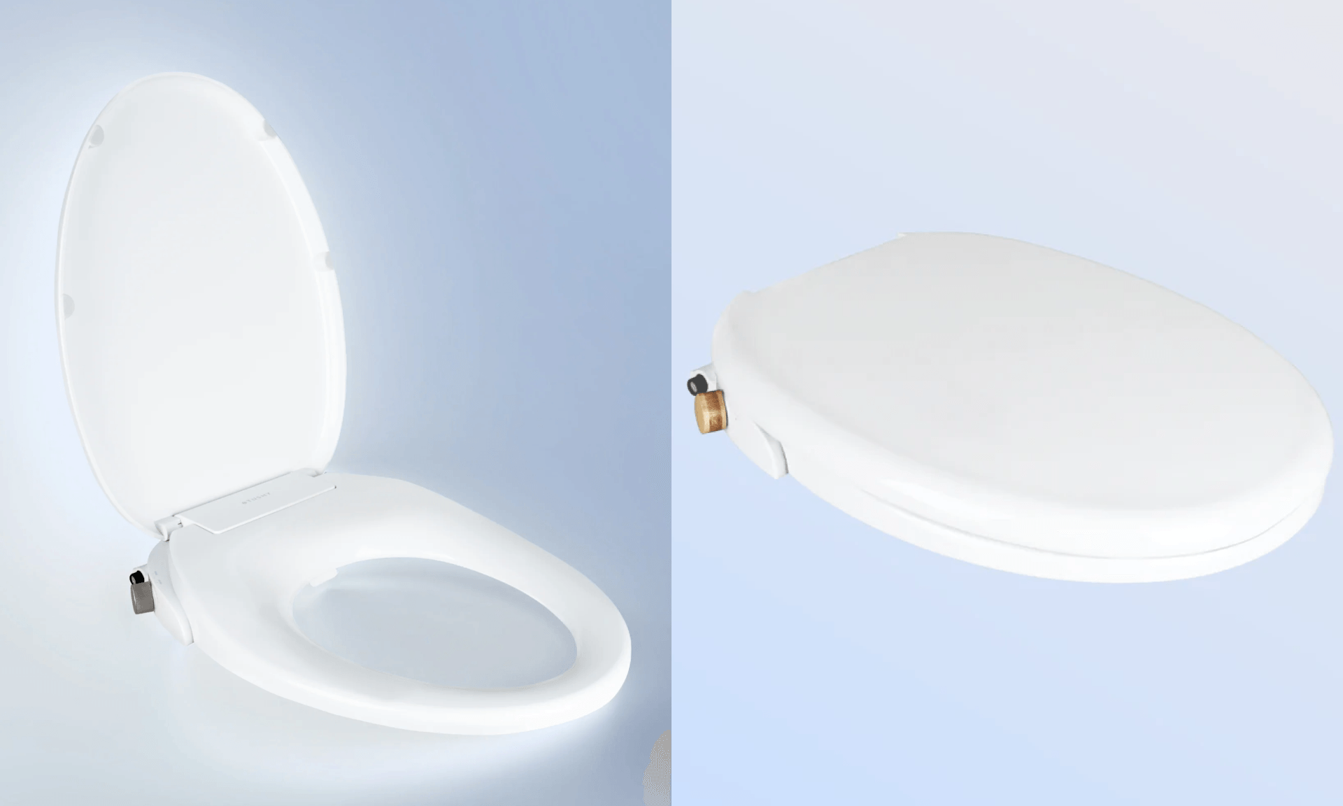 Toilet seat opened and closed on blue backgrounds