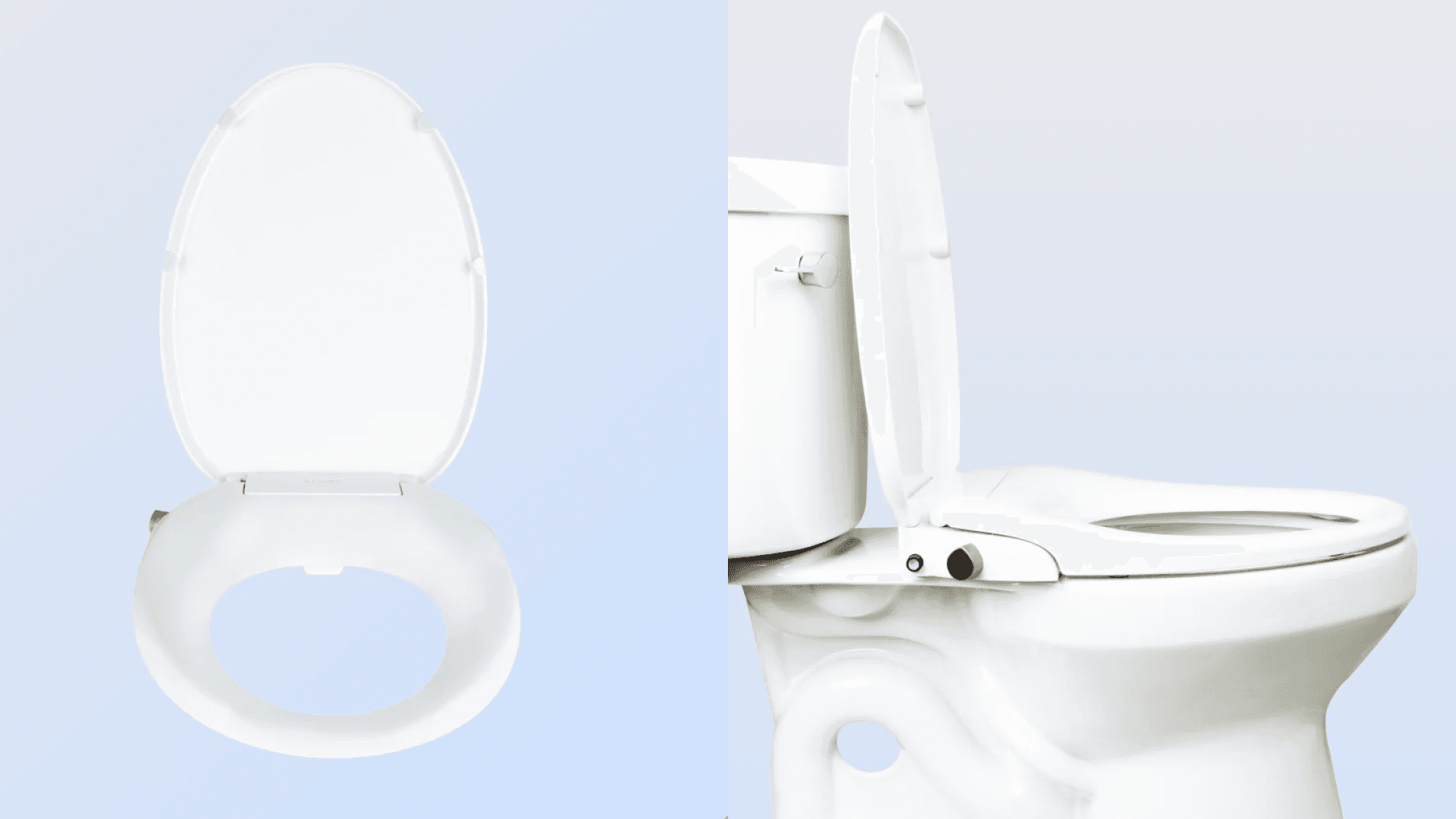 Tushy Wave non-electric bidet seat on a blue and white background