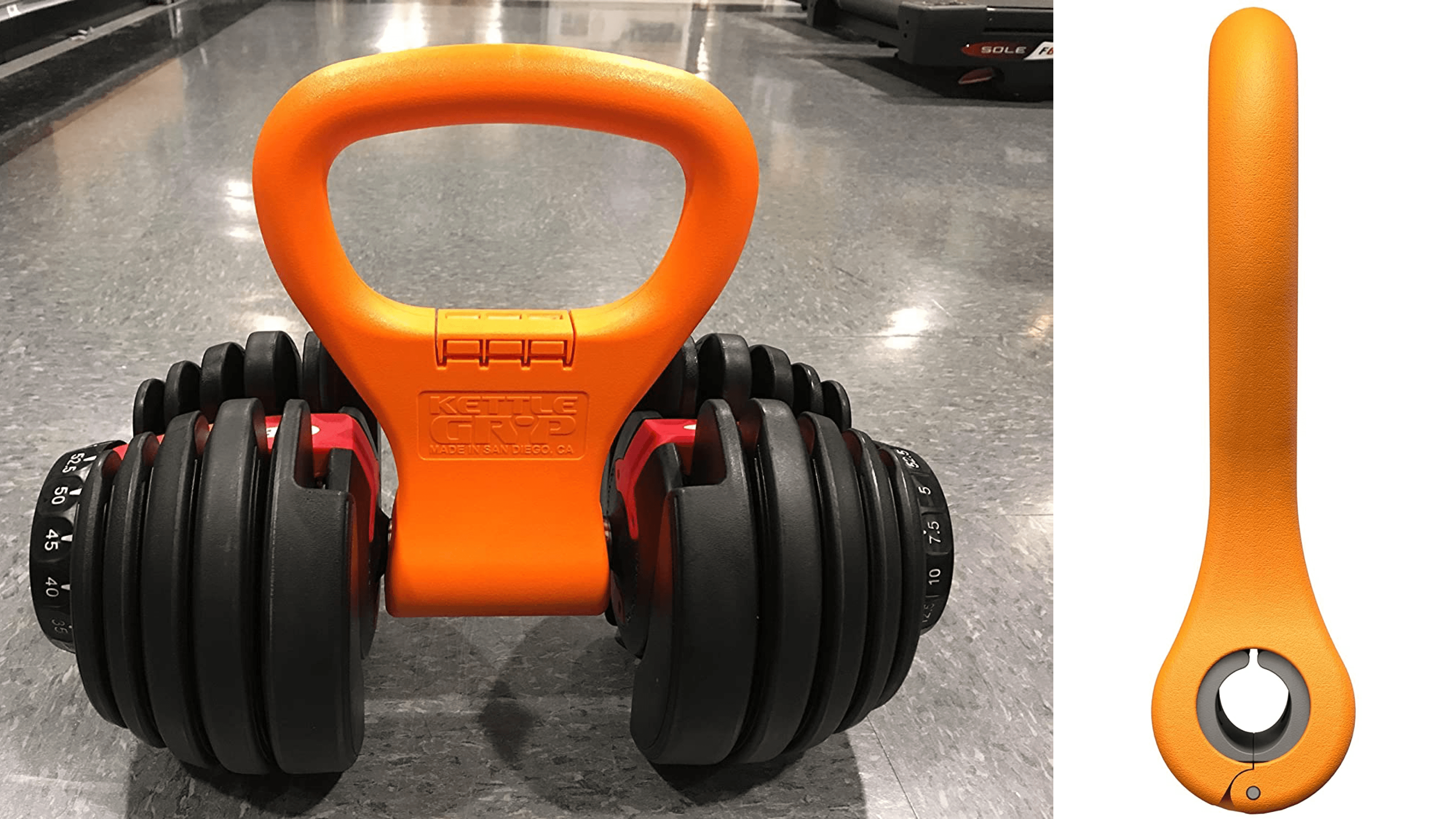 grip that attaches onto dumbbells to make them like kettlebells