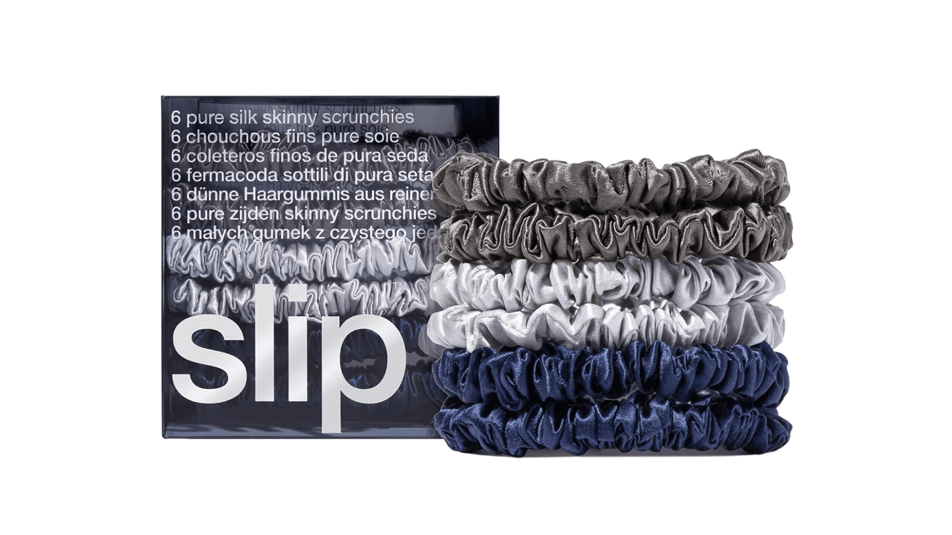 slip Silk Skinny Scrunchies - Black | Set of 4 Skinny Scrunchies | 100% Mulberry Silk, Anti-Crease, Gentle on Hair, Reduces Breakage | Stylish & Durable, Ideal for All Hair Types