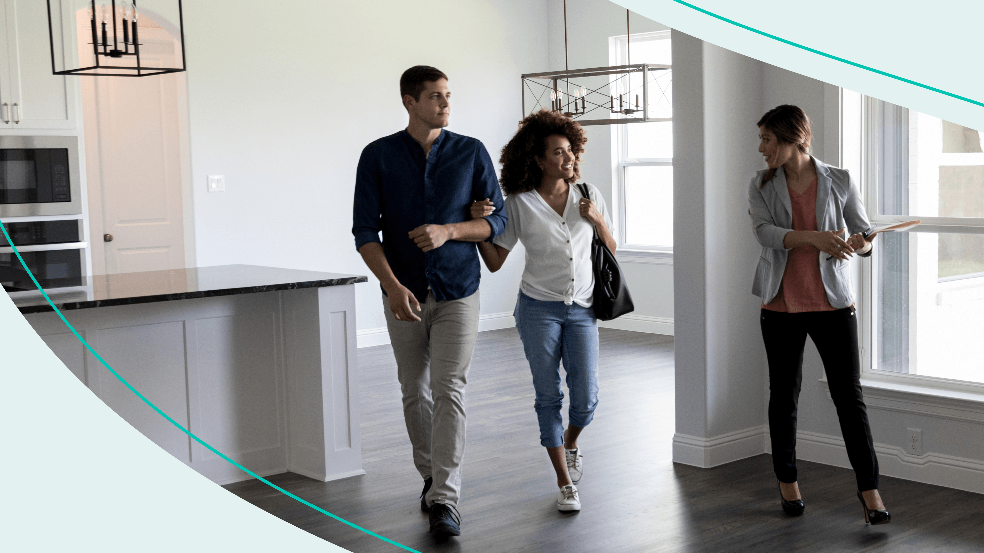 couple at open house tour with real estate agent