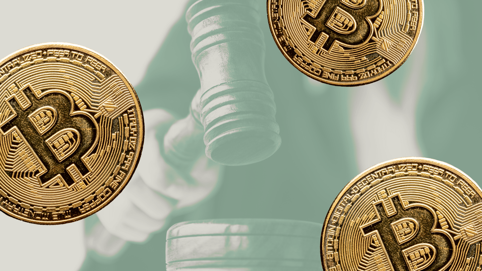 Designed image: Judge's gavel and Bitcoins