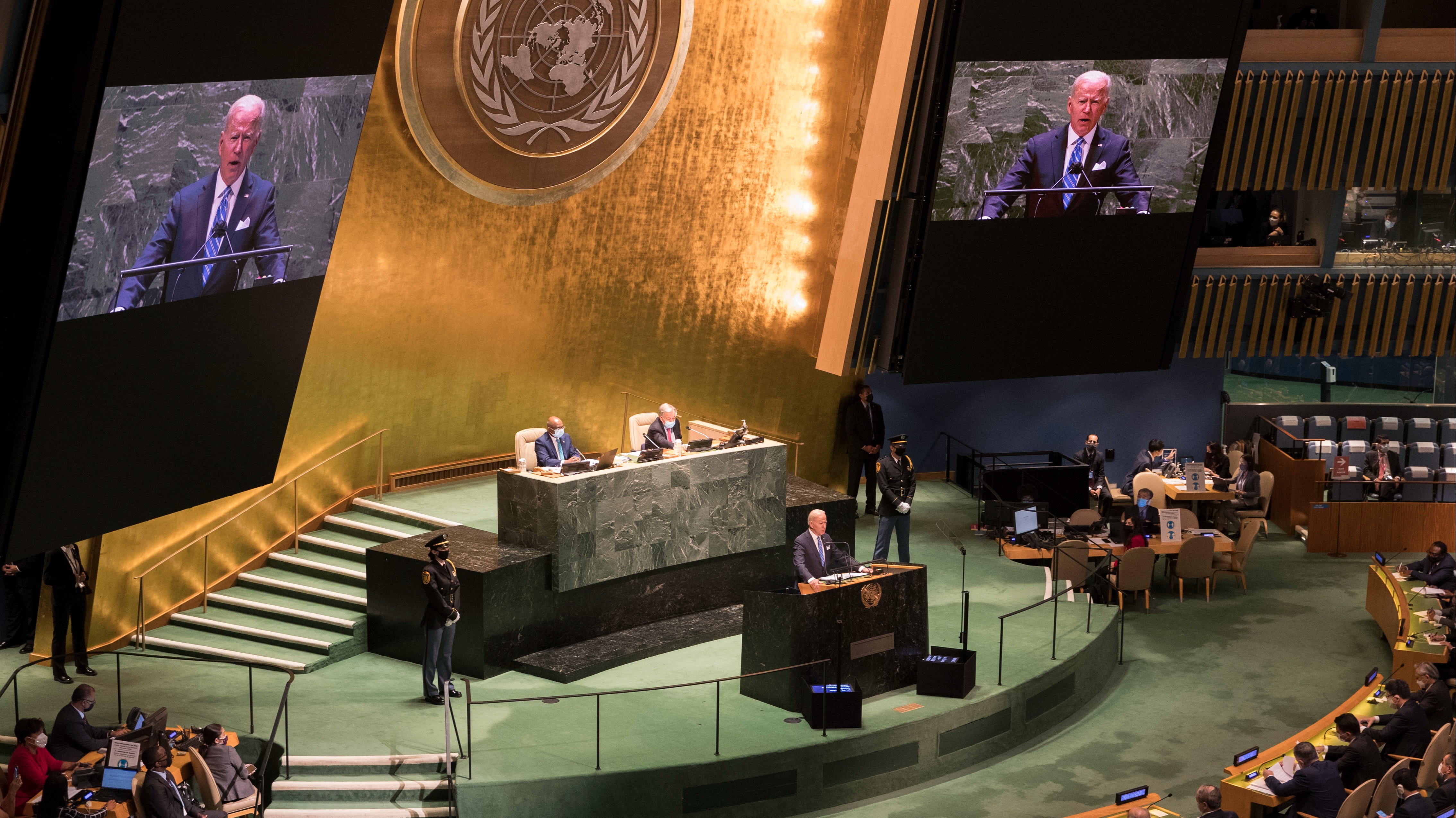 U.S. President Joe Biden speaks during the 76th Session of the United Nations General Assembly