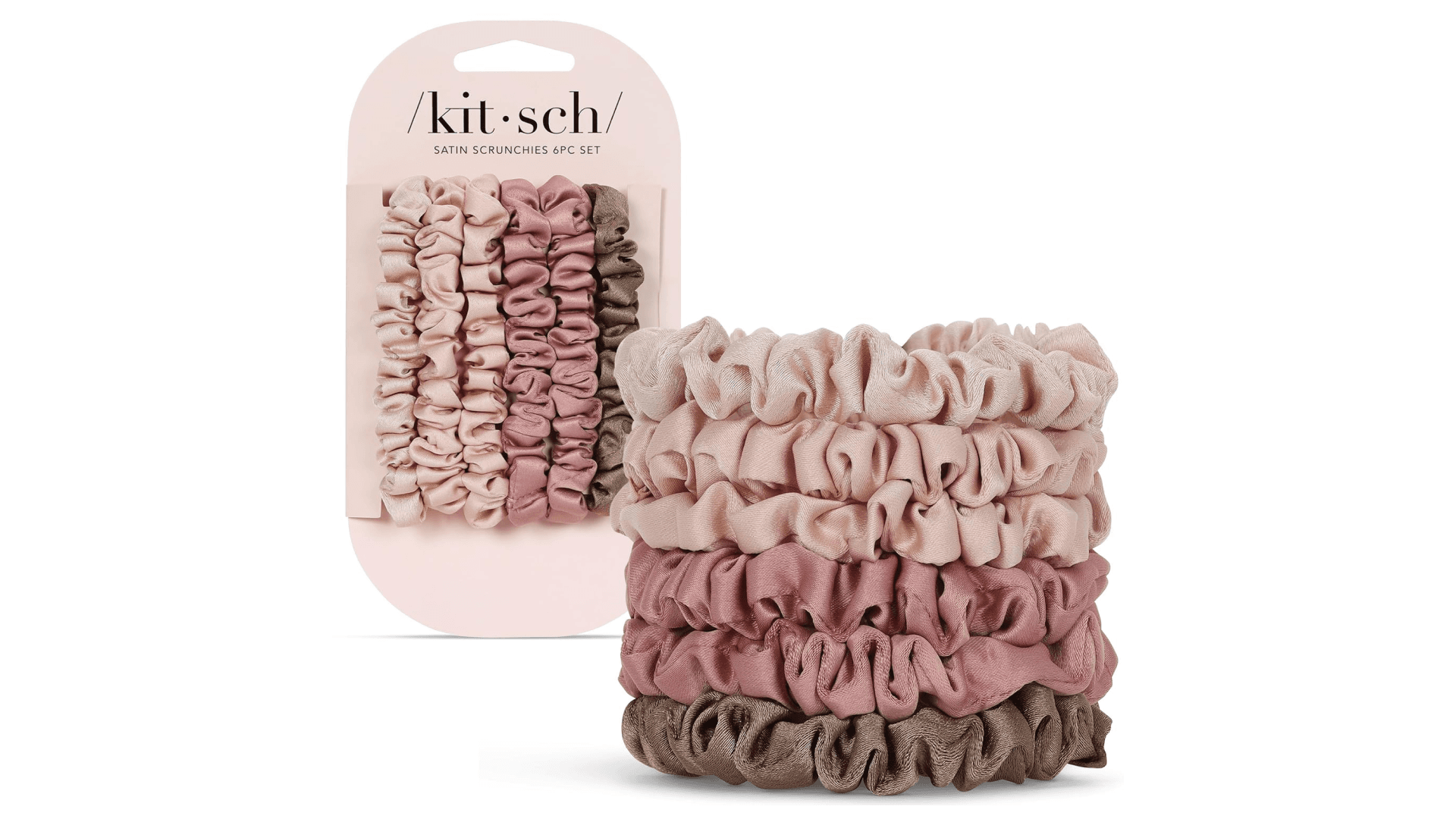 Kitsch Satin Scrunchies for Women - No Crease Hair Ties for Girls | Scrunchies For All Hair Types and Textures, Perfect for Day or Night | Ideal Gifts for Women - 6 Pcs, Terracotta