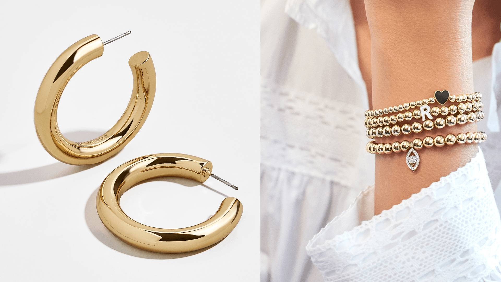 Gold hoops, gold bracelet