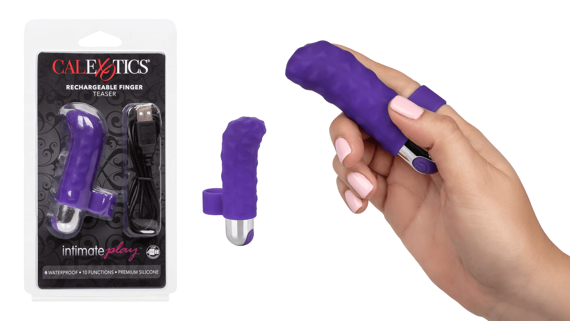 Purple textured finger vibrator with silver base