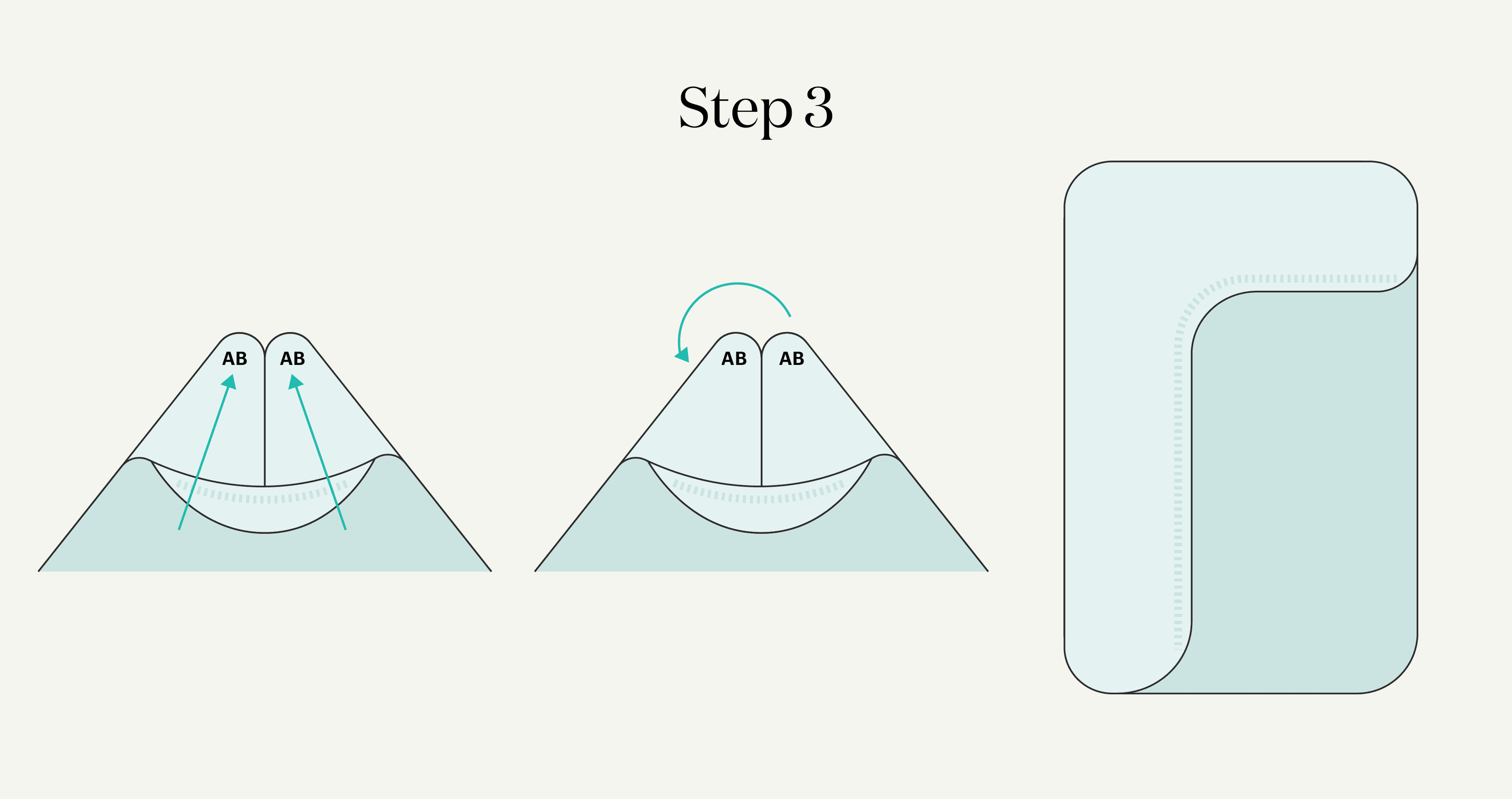 Bring your palms together again (high five) and fold the pocket that’s now on your right hand over your left. Then straighten the edges out to create a rectangle.