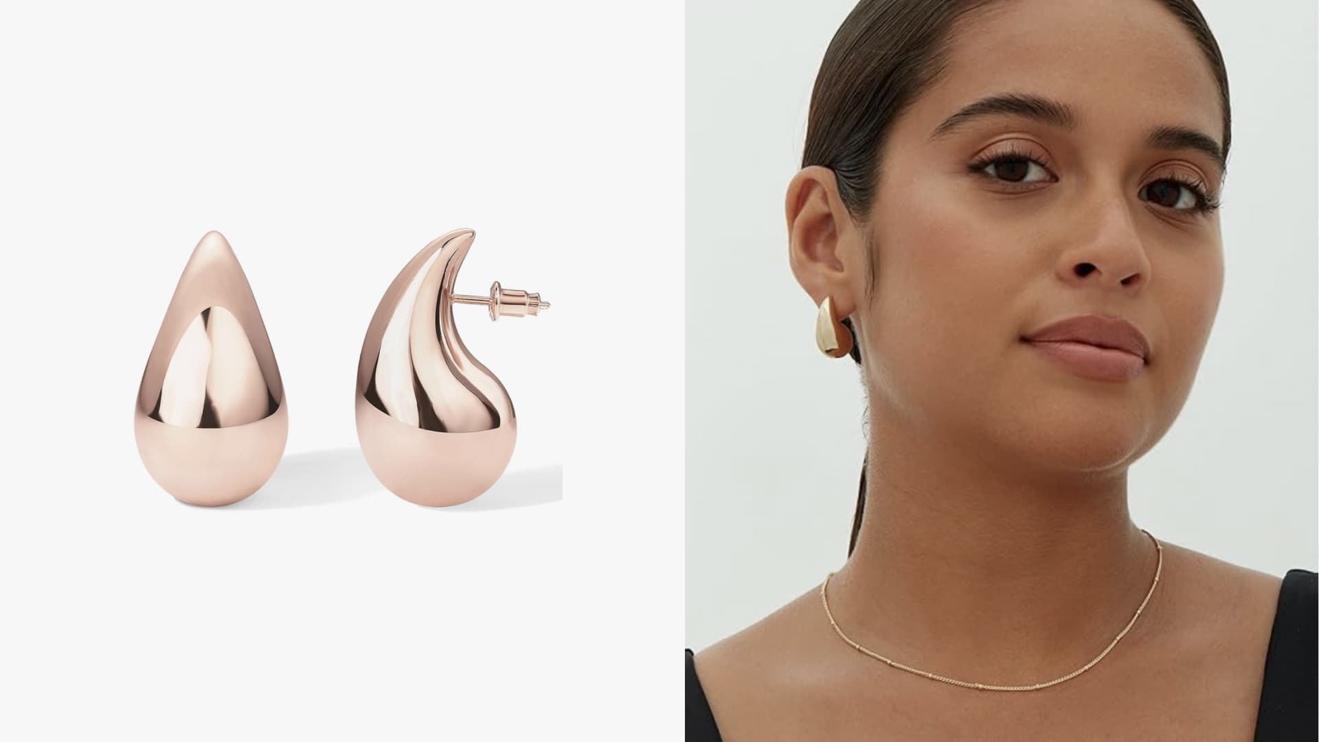 PAVOI 14K Gold Plated 925 Sterling Silver Post Teardrop Chunky Hoop Earrings - Lightweight Drop Rose Earrings for Women - 22mm Designer Dupe