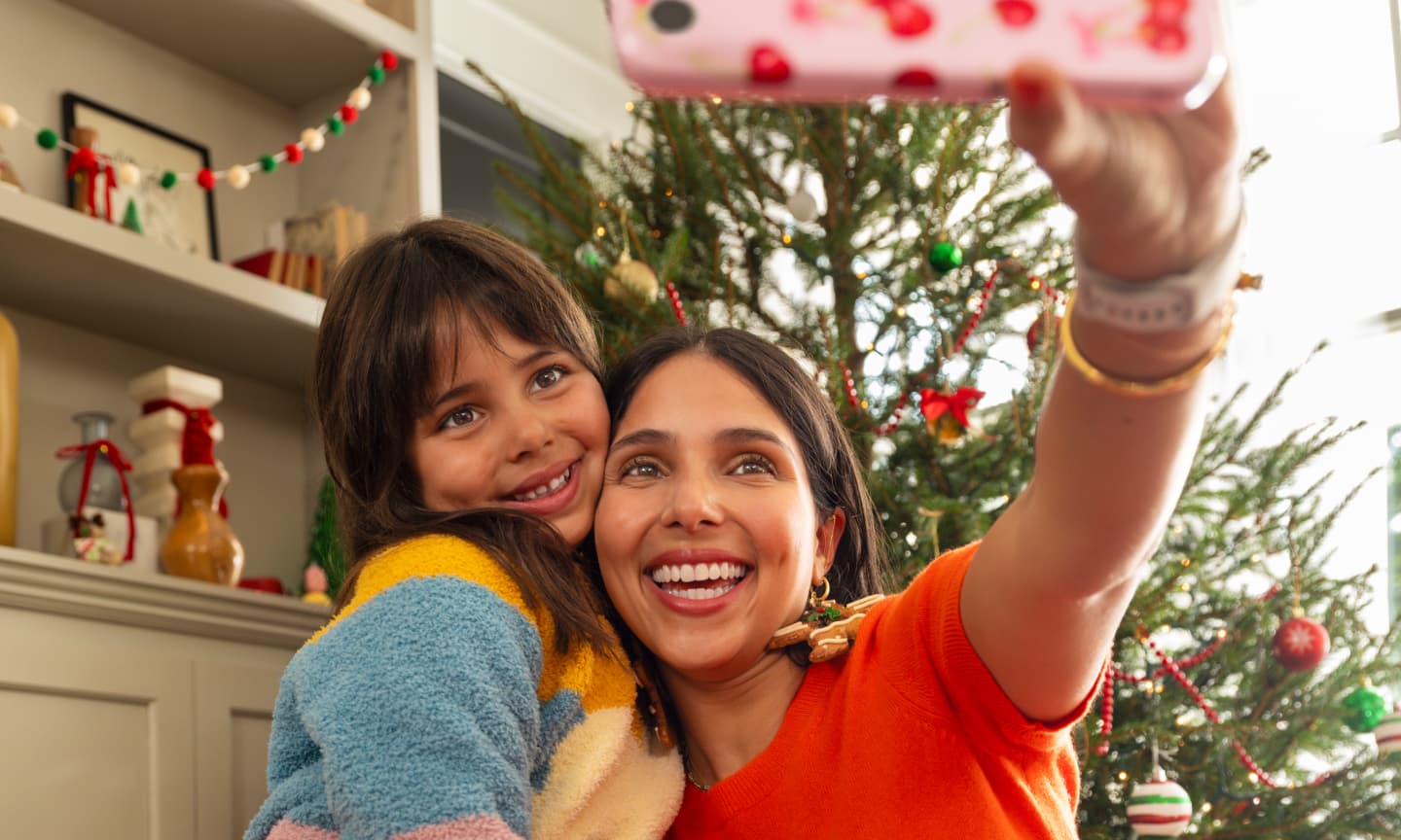 woman and child taking selfie