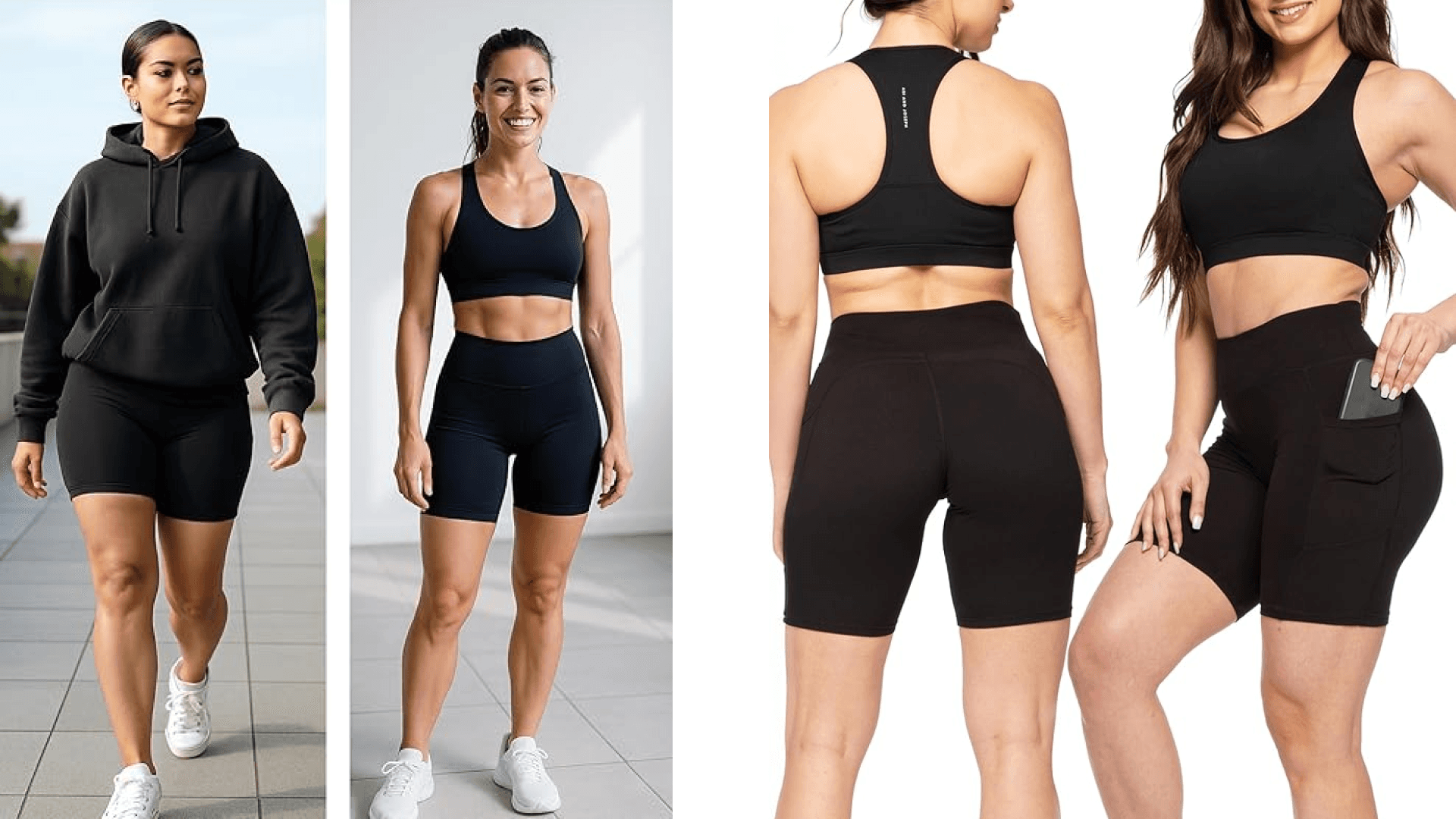 SATINA Women’s Biker Yoga Shorts – 8-Inch High Waist with Pockets, Buttery Soft Peach Skin Fabric – Stretchy, Moisture-Wicking, Tummy Control Activewear – Black, Medium – Regular & Plus Sizes