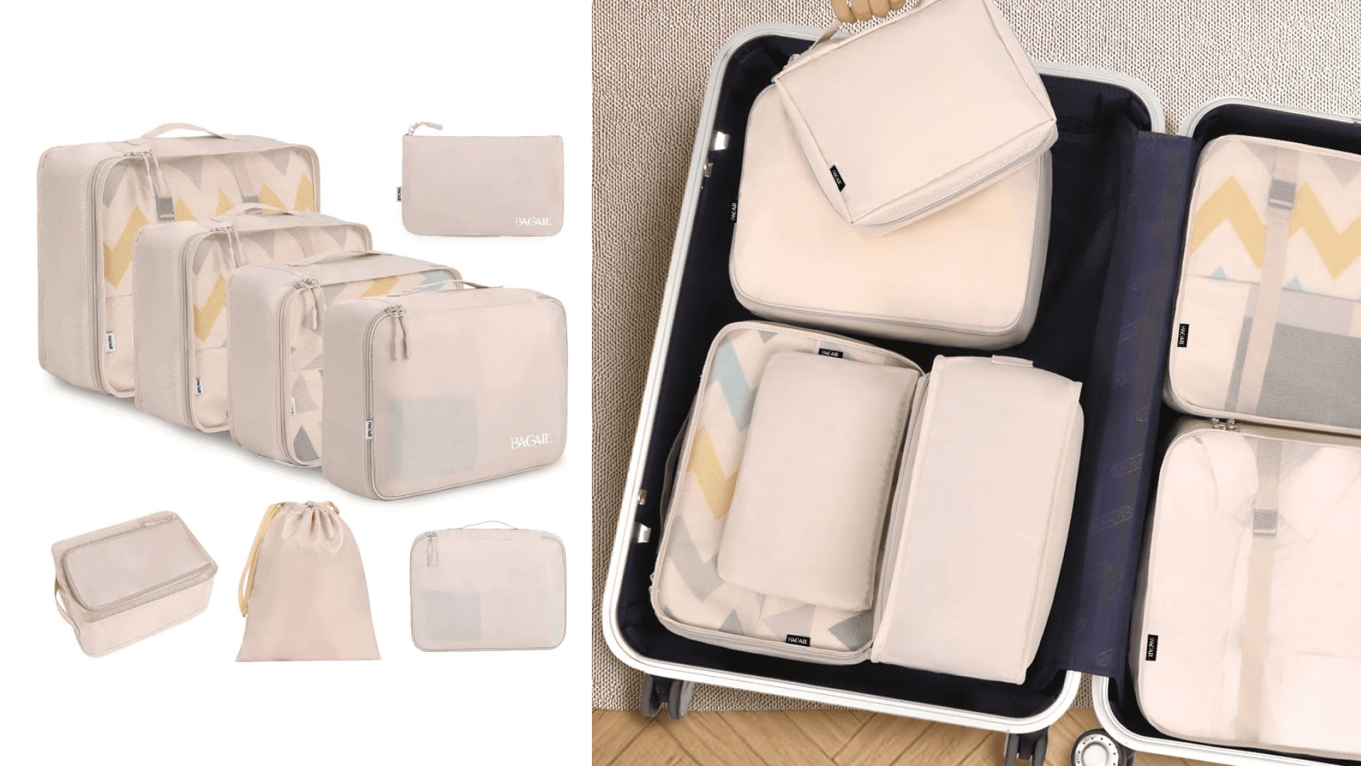 BAGAIL 8 Set Packing Cubes Luggage Packing Organizers for Travel Accessories-Cream