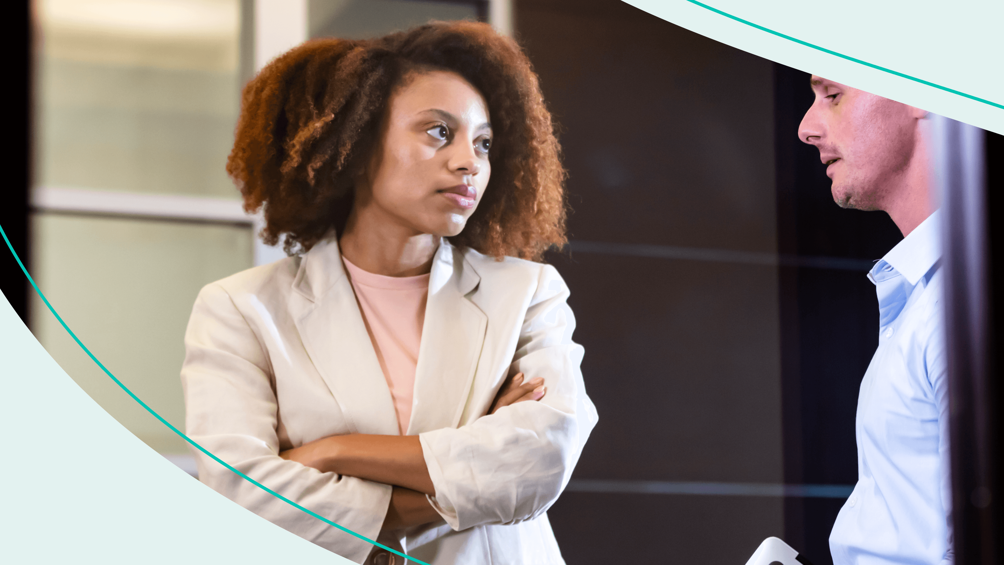 Woman has tense conversation with co-worker