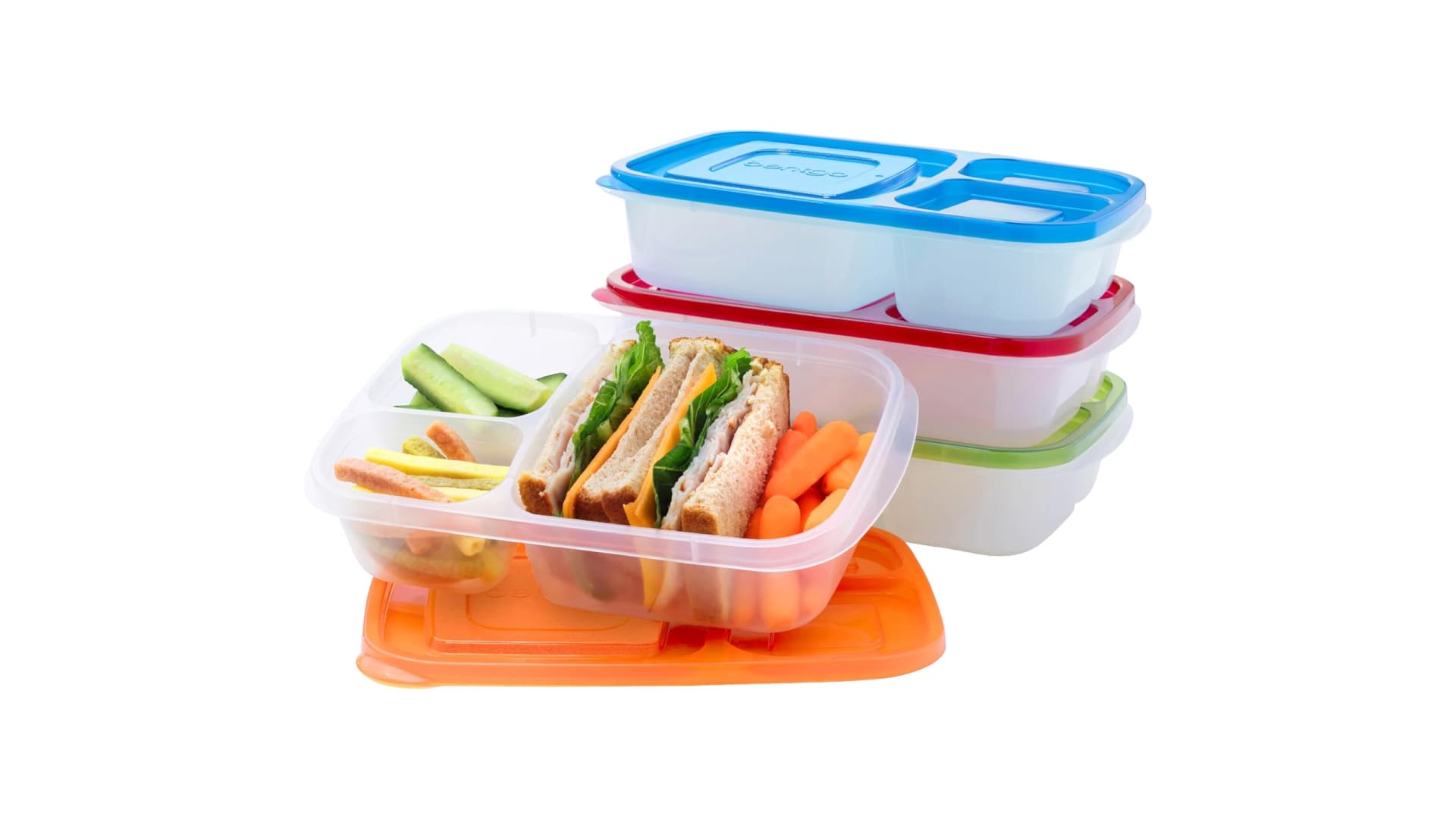 Bentgo Easyboxes - Original Stackable Lunch Boxes - Reusable 3-Compartment Food Containers for Kids and Adults - Bento Lunch Box for Meal Prep, School, & Work - BPA Free, Set of 4 (Classic)