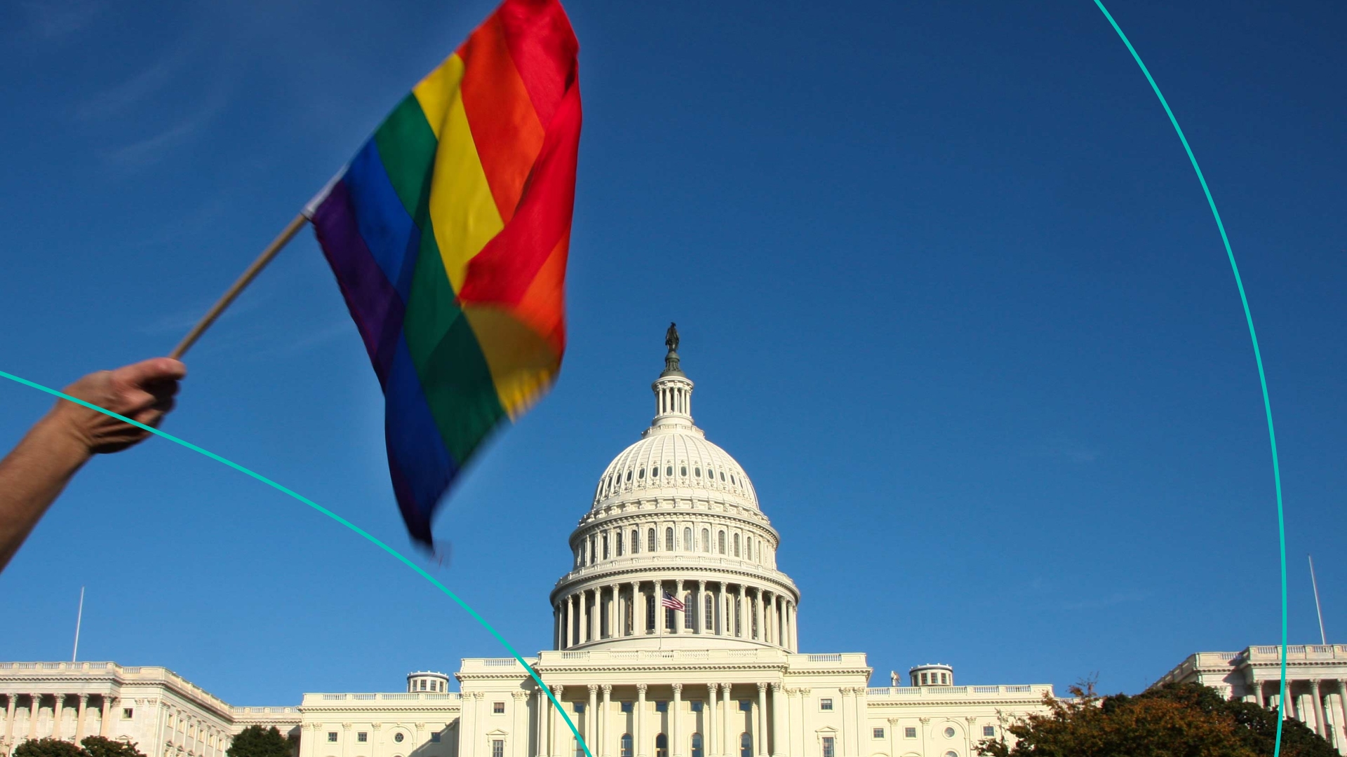 A demonstrator waves a rainbow flag in front of the US Capitol in Washington on October 11, 2009