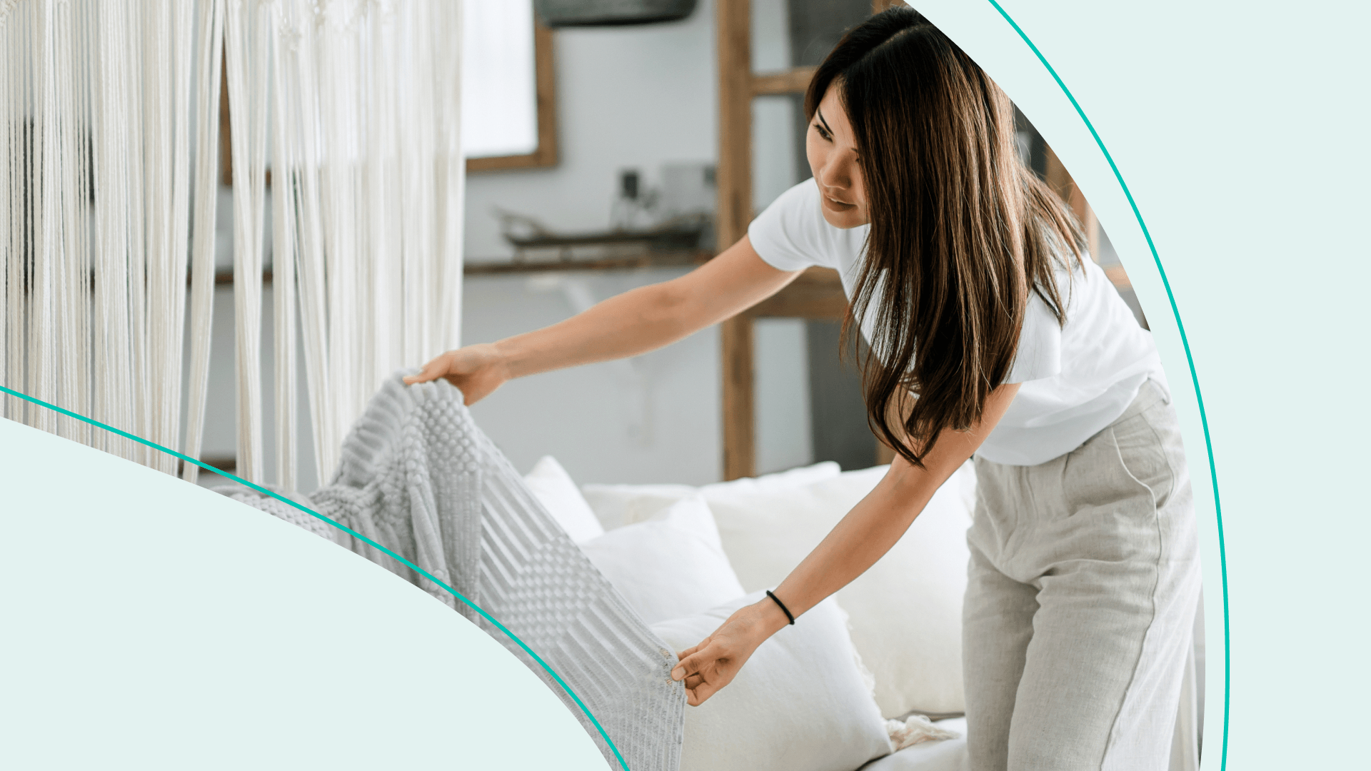 woman adjusting throw blanket