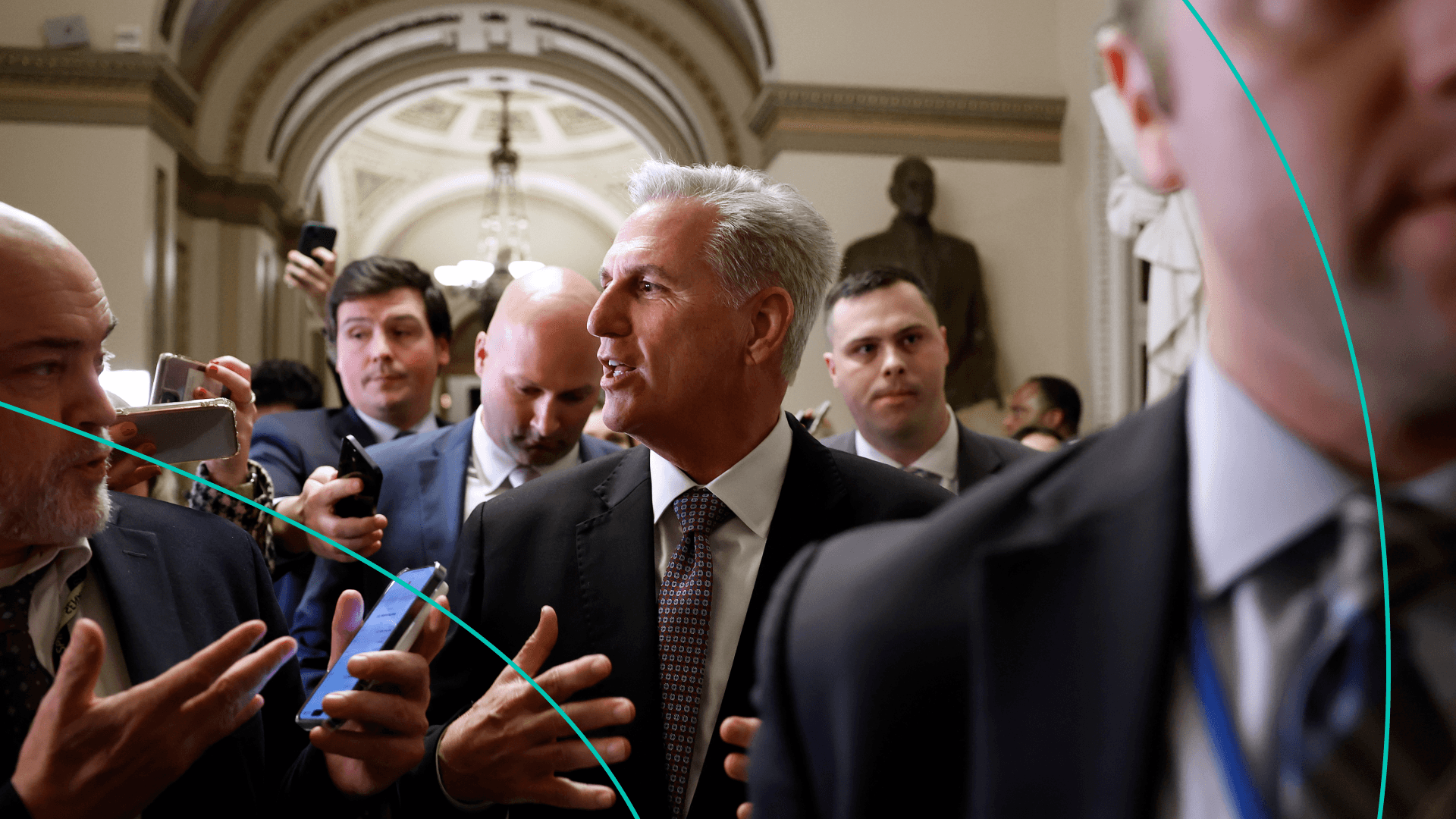 Kevin McCarthy speaks to others in the House of Representatives