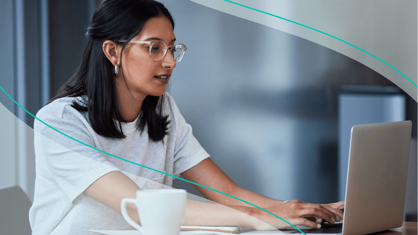 Woman works on a laptop