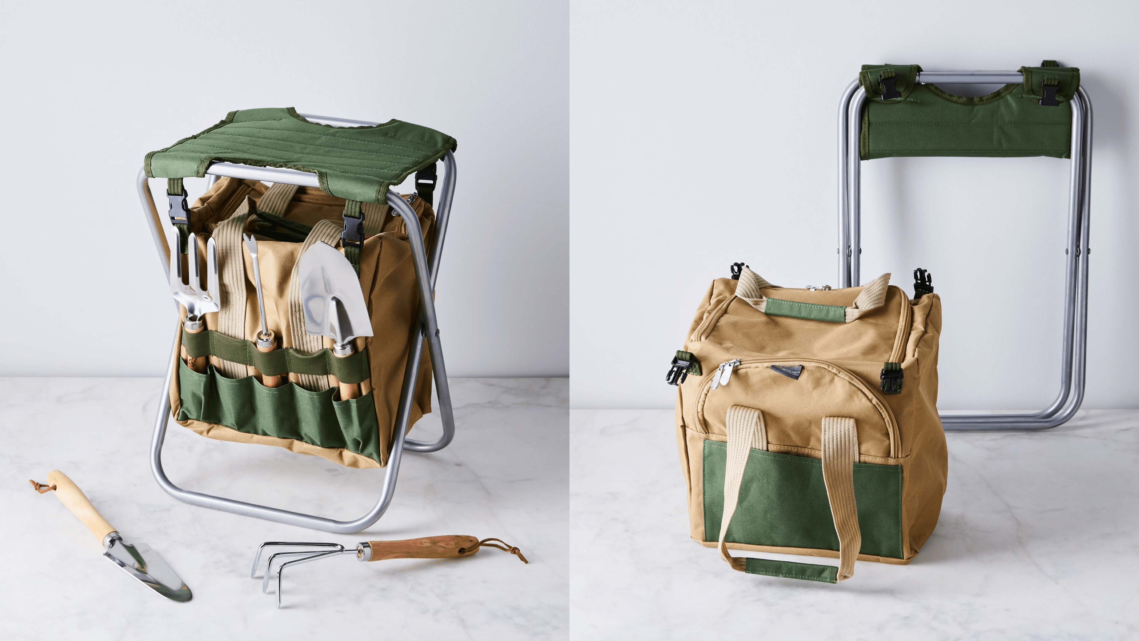 gardening stool with storage bag and five gardening tools