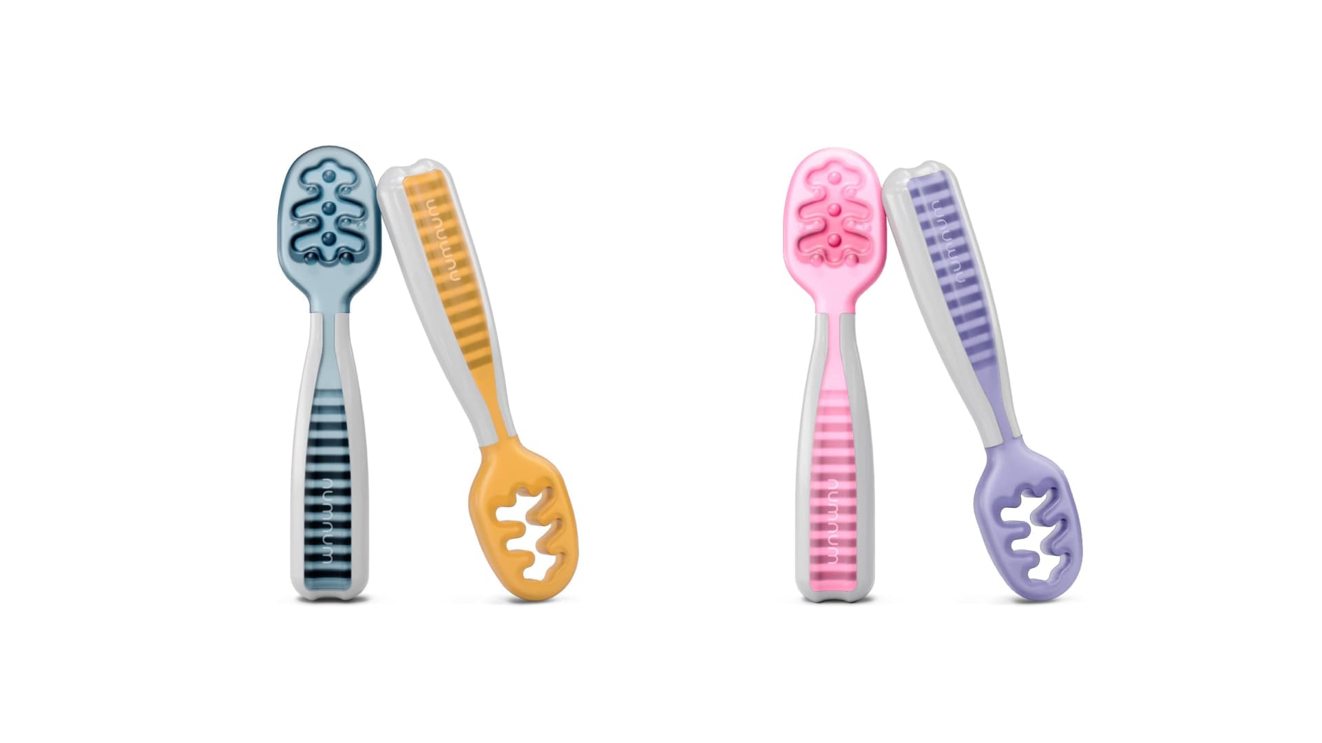 NumNum Baby Spoons Set, Baby Essentials Pre-Spoon GOOtensils for 6+ Months, First Stage Self-Feeding Spoons for Baby Led Weaning (BLW), Silicone Toddler Utensils, BPA-Free, 2 Pack Gray/Green