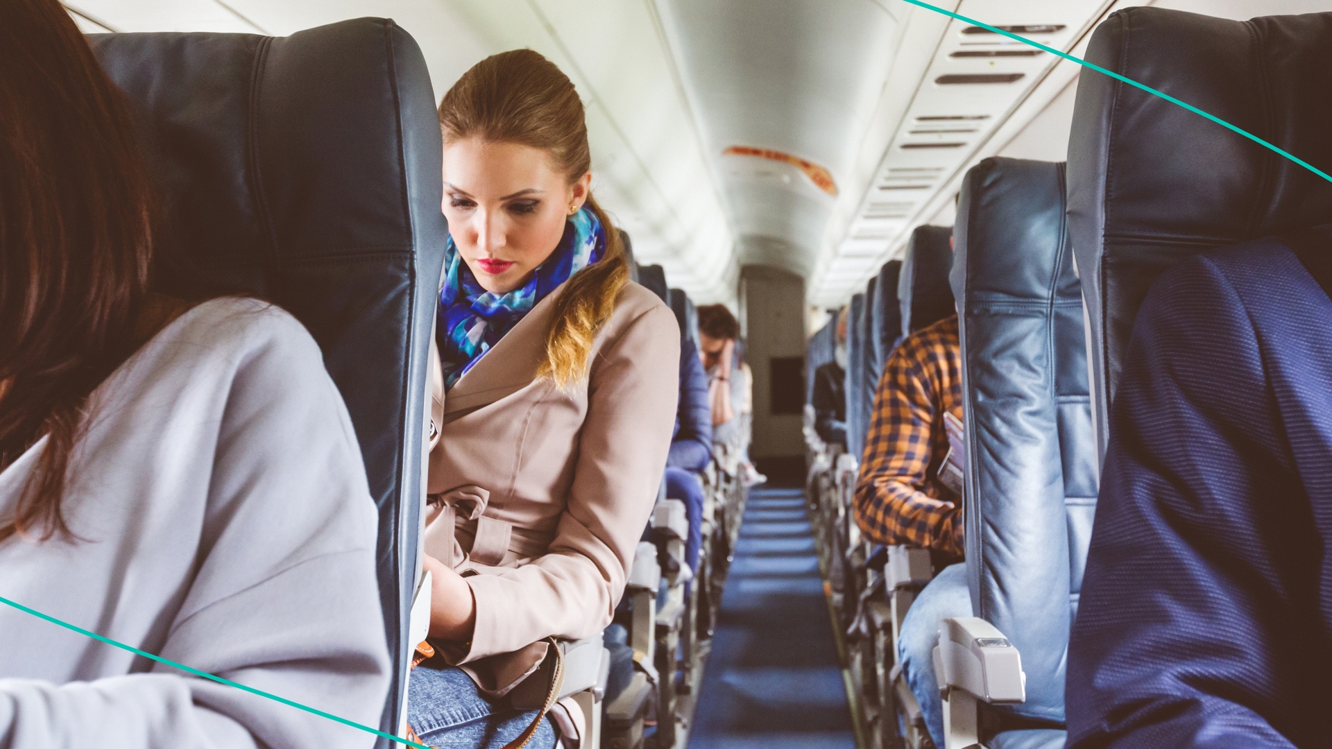 woman wearing mask on plane