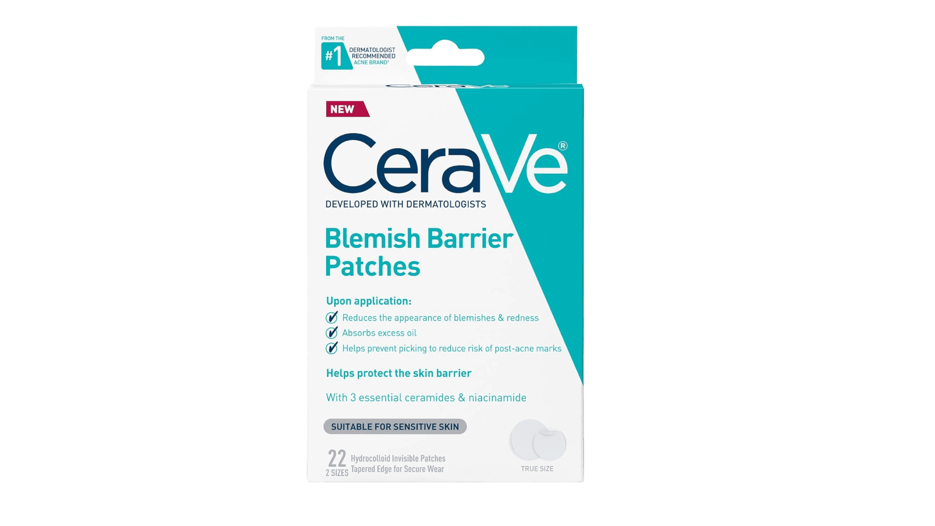 CeraVe Hydrocolloid Blemish Patches, Oil Absorbing Spot Control with Ceramides and Niacinamide, Allergy-Tested & Suitable For Sensitive Skin, Ultra-Thin & Blends Into All Skin Tones, 22ct