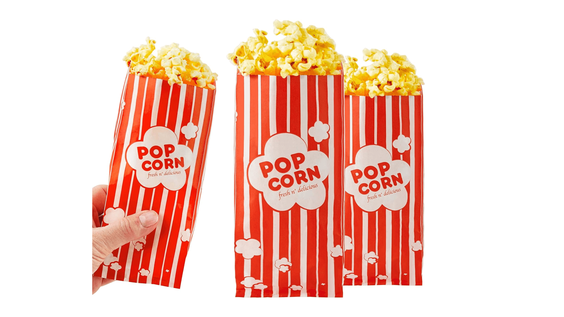 1 oz Paper Popcorn Bags Bulk (100 Pack) Small Red & White Pop-corn Bag Disposable for Carnival Themed Party, Movie Night, Halloween, Popcorn Machine Accessories & Supplies, Individual Servings