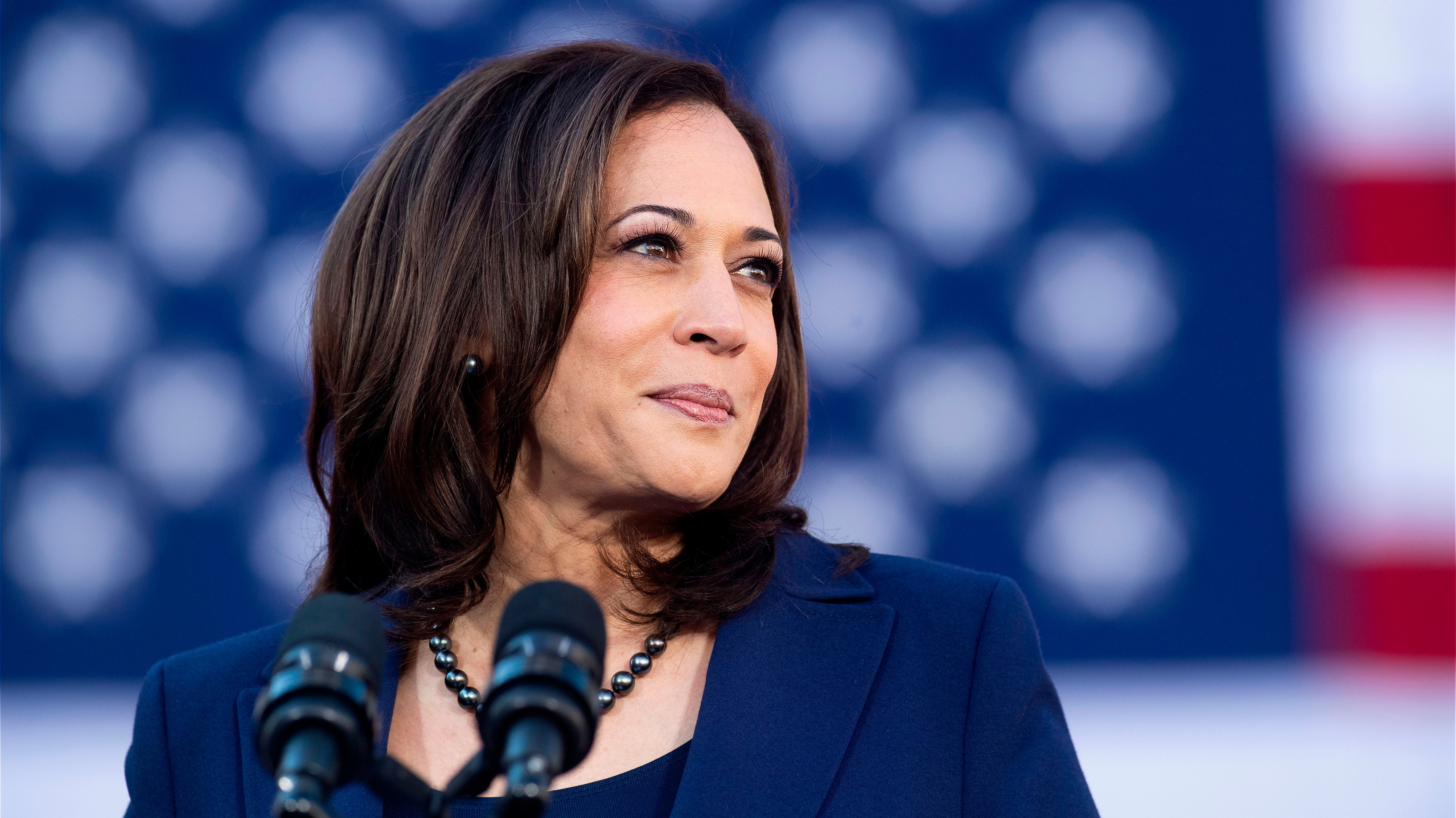 California Senator Kamala Harris speaks during a rally