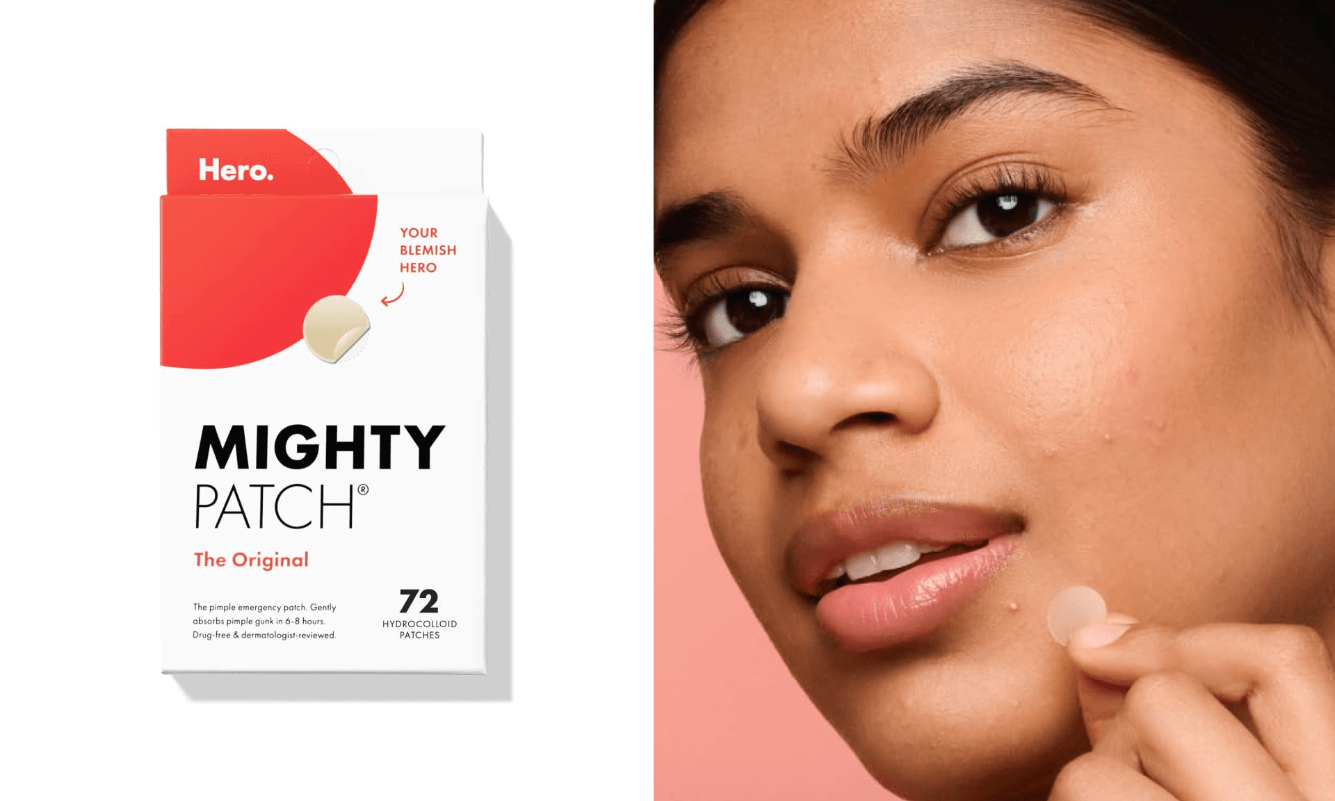 Mighty Patch™ Original patch from Hero Cosmetics – The #1 Hydrocolloid Acne Pimple Patch for Shrinking Zits and Whiteheads in 1 use; Nighttime Spot Stickers for Face and Skin (72 Count)