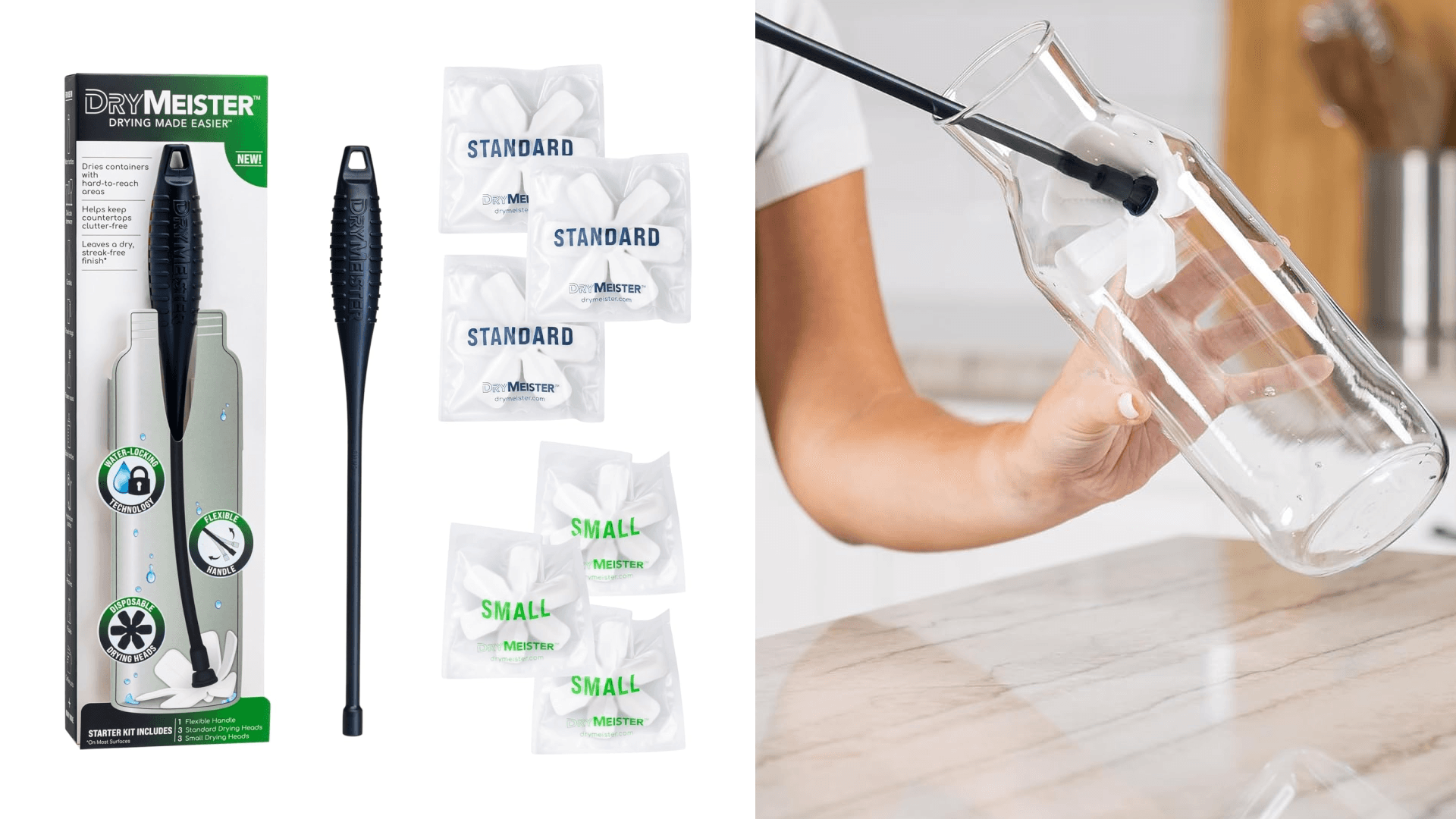 Starter Kit - Dries The Inside of Water Bottles, Baby Bottles, Wine Glasses, Champagne Glasses, Decanters, Carafes, Hydration Bladders, Thermoses, Tumblers, Protein Shakers.