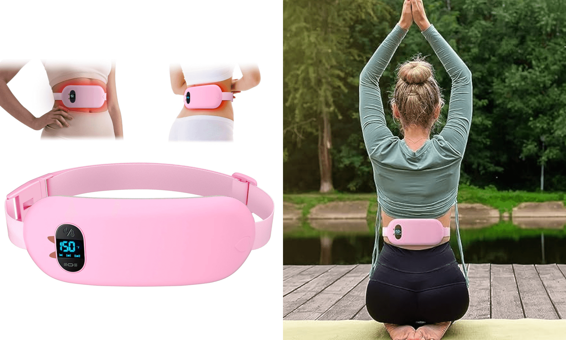 Portable Heating Pad for Cramps FSA, HSA Cordless Electric Period Fast Heat Pad for Back Pain Relief Menstrual Belt 6 Heat 6 Massage Gifts for Women Girl Her Girlfriend Christmas Stocking Stuffer Pink