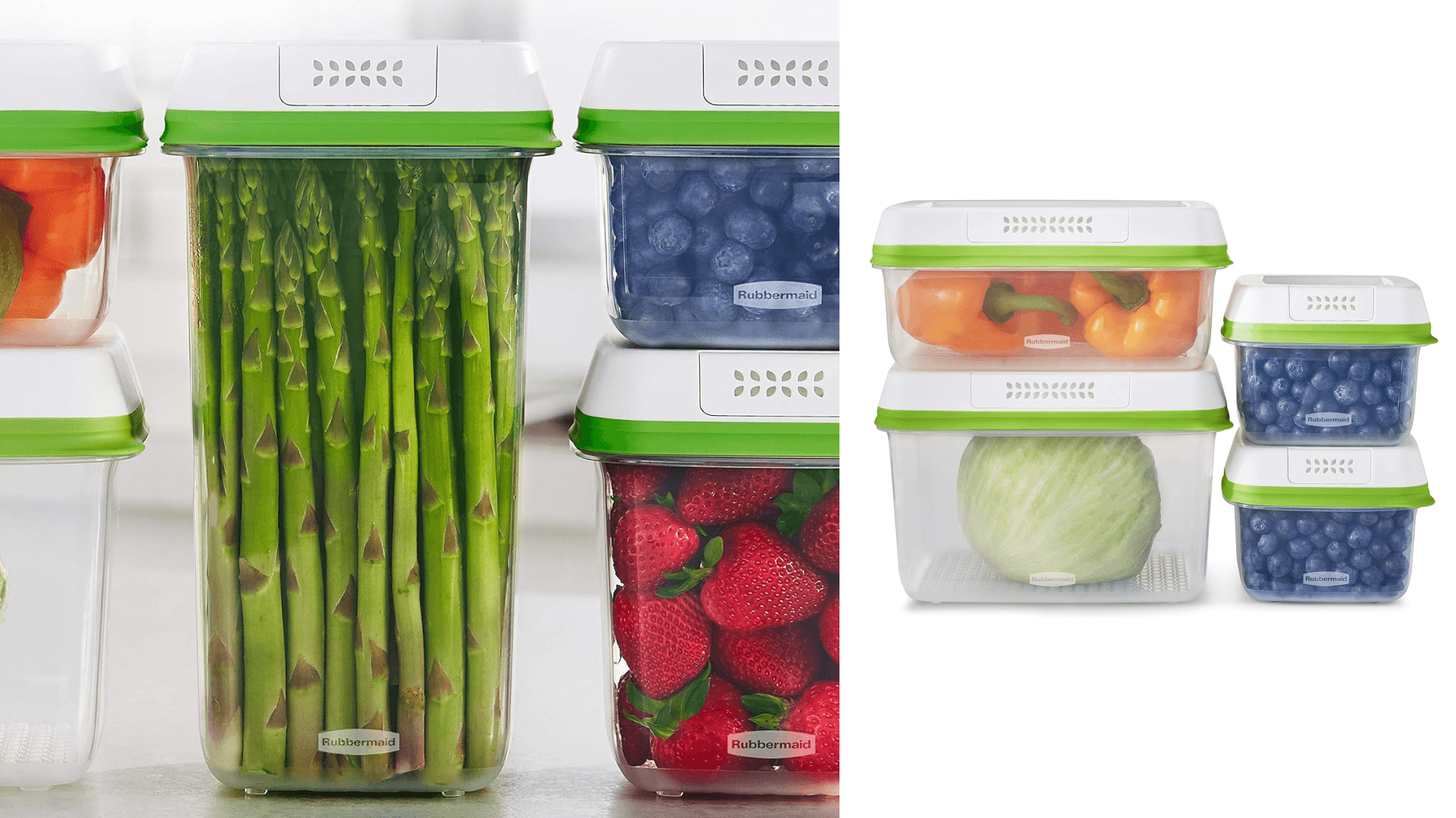 Rubbermaid FreshWorks Produce Saver, Medium and Large Storage Containers, 8-Piece Set, Set of 4, Med & Lg, Clear